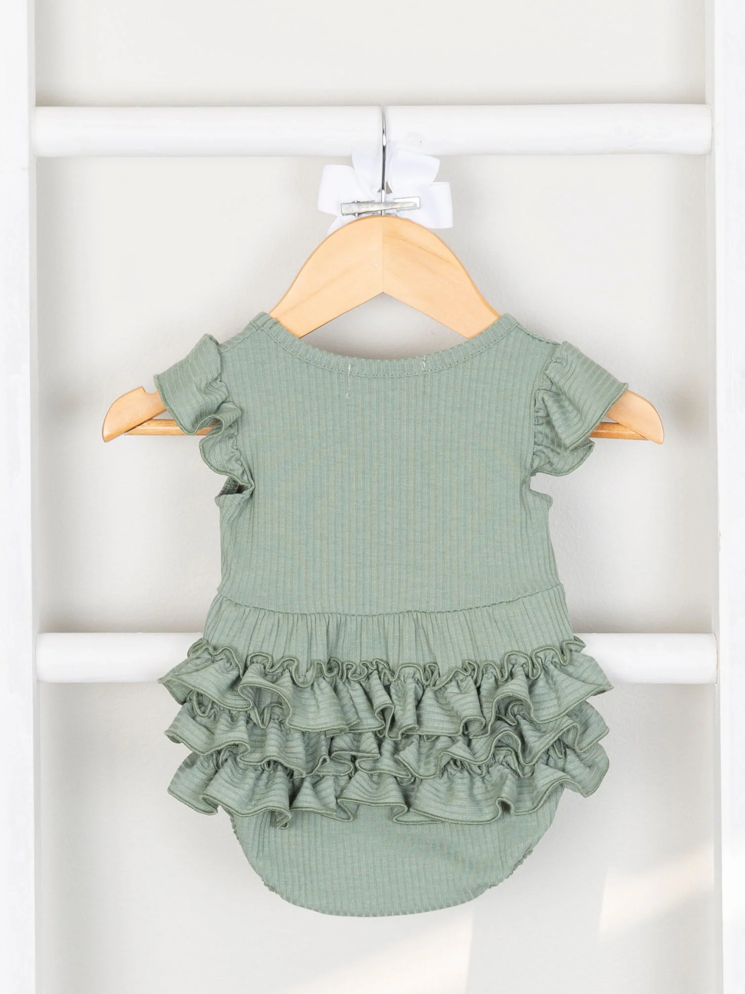 Mom & Me Sage Ribbed Ruffle Dress & Bubble - Image 2