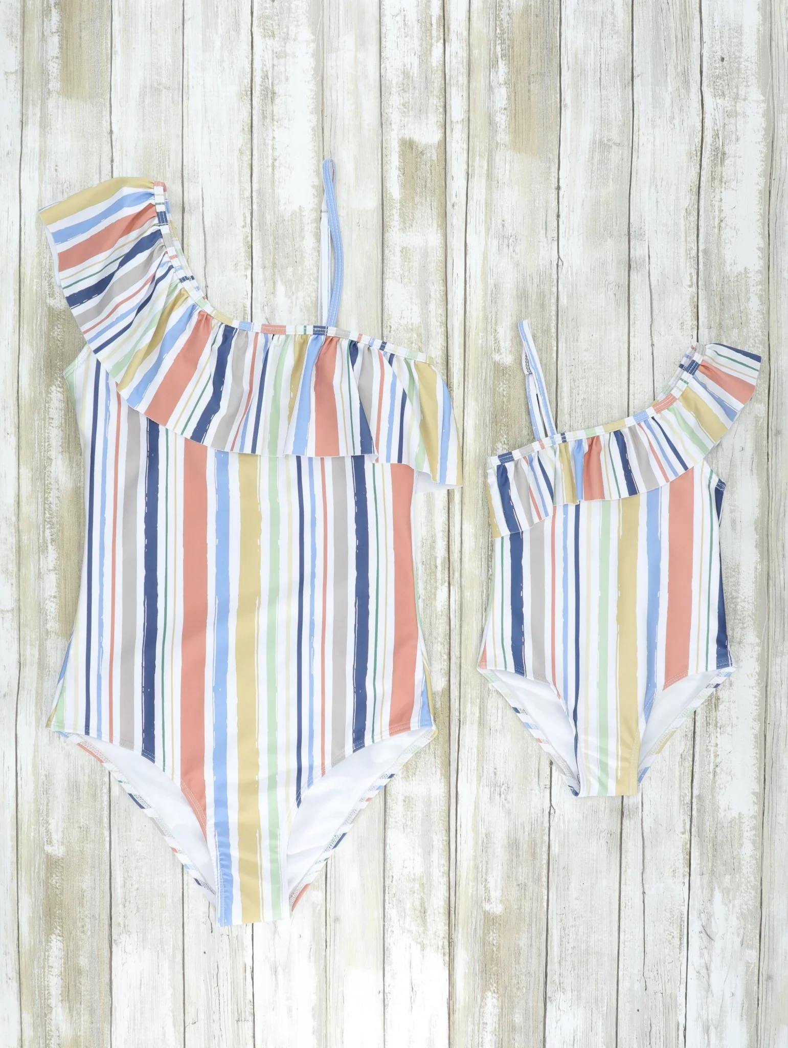 Mom & Me Striped Asymmetrical One-Piece Swimsuit