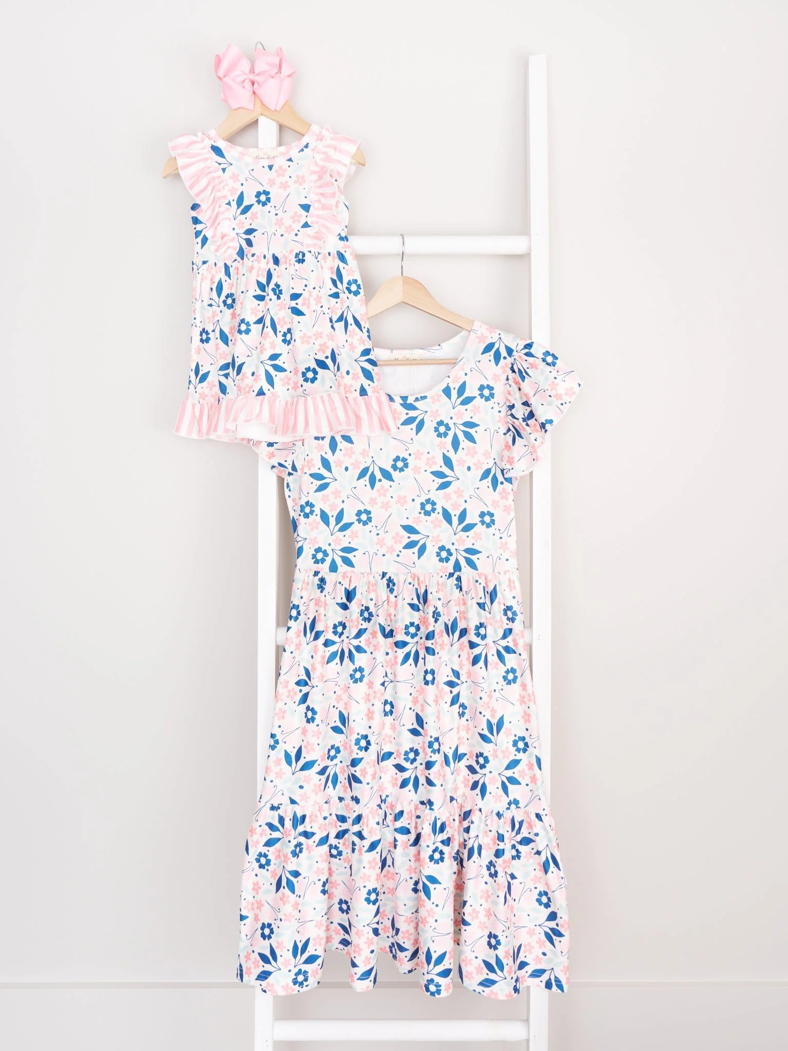 Mom & Me Summer Coral Floral Ruffle Dress