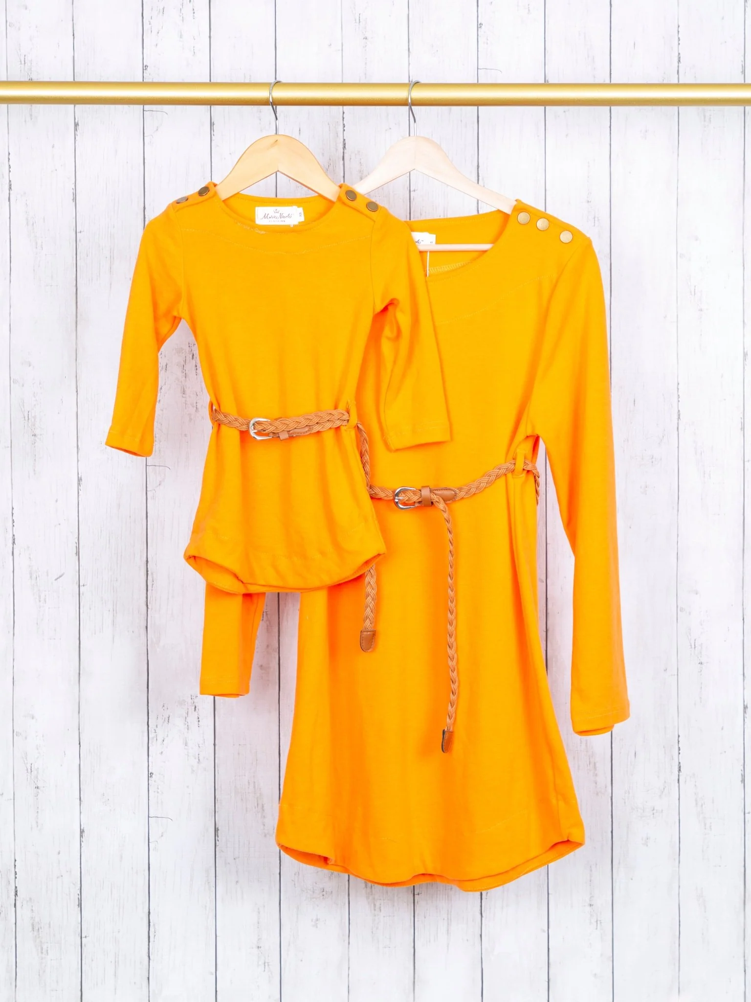 Mom & Me Tangerine Button Dress W/ Braided Belt