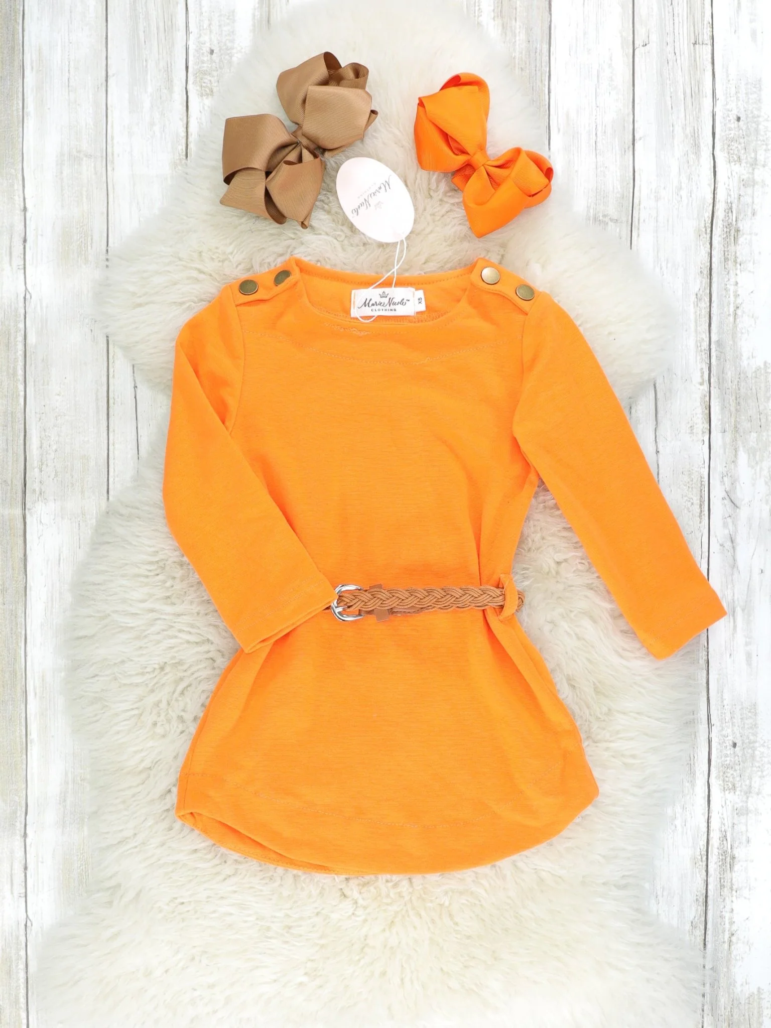 Mom & Me Tangerine Button Dress W/ Braided Belt - Image 2