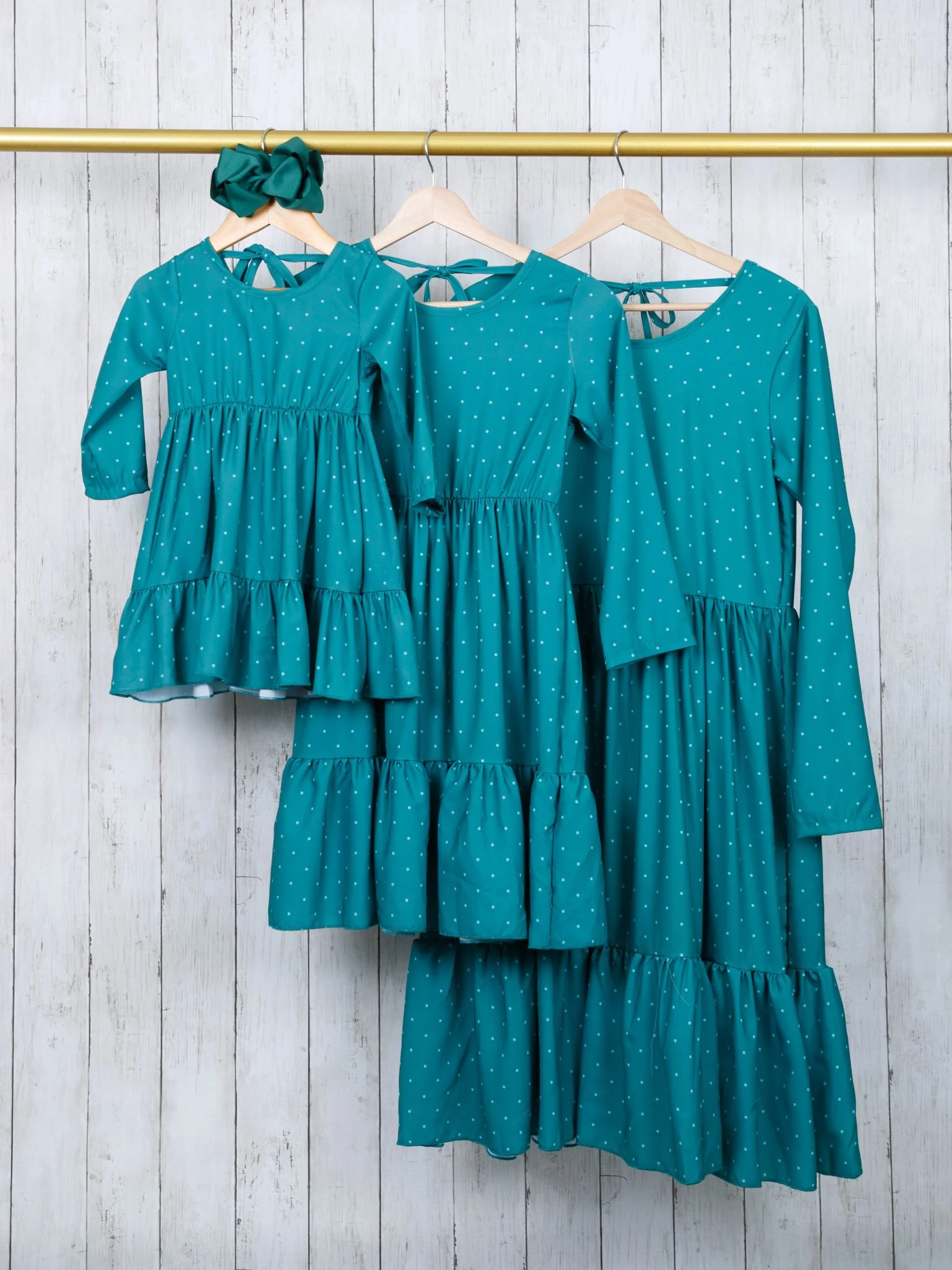 Mom & Me Teal Polka Dot Ruffle Tie Dress