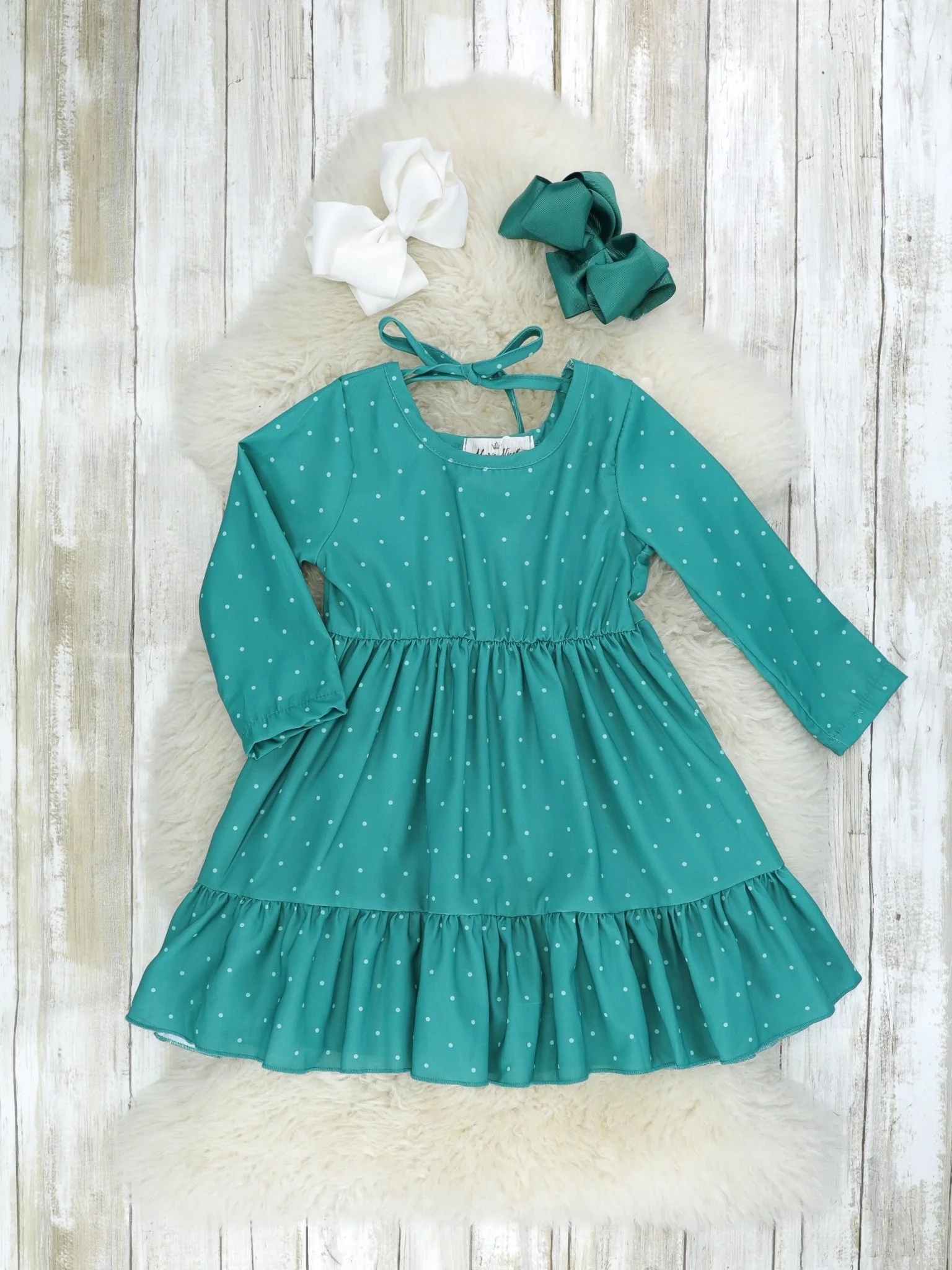 Mom & Me Teal Polka Dot Ruffle Tie Dress - Image 2
