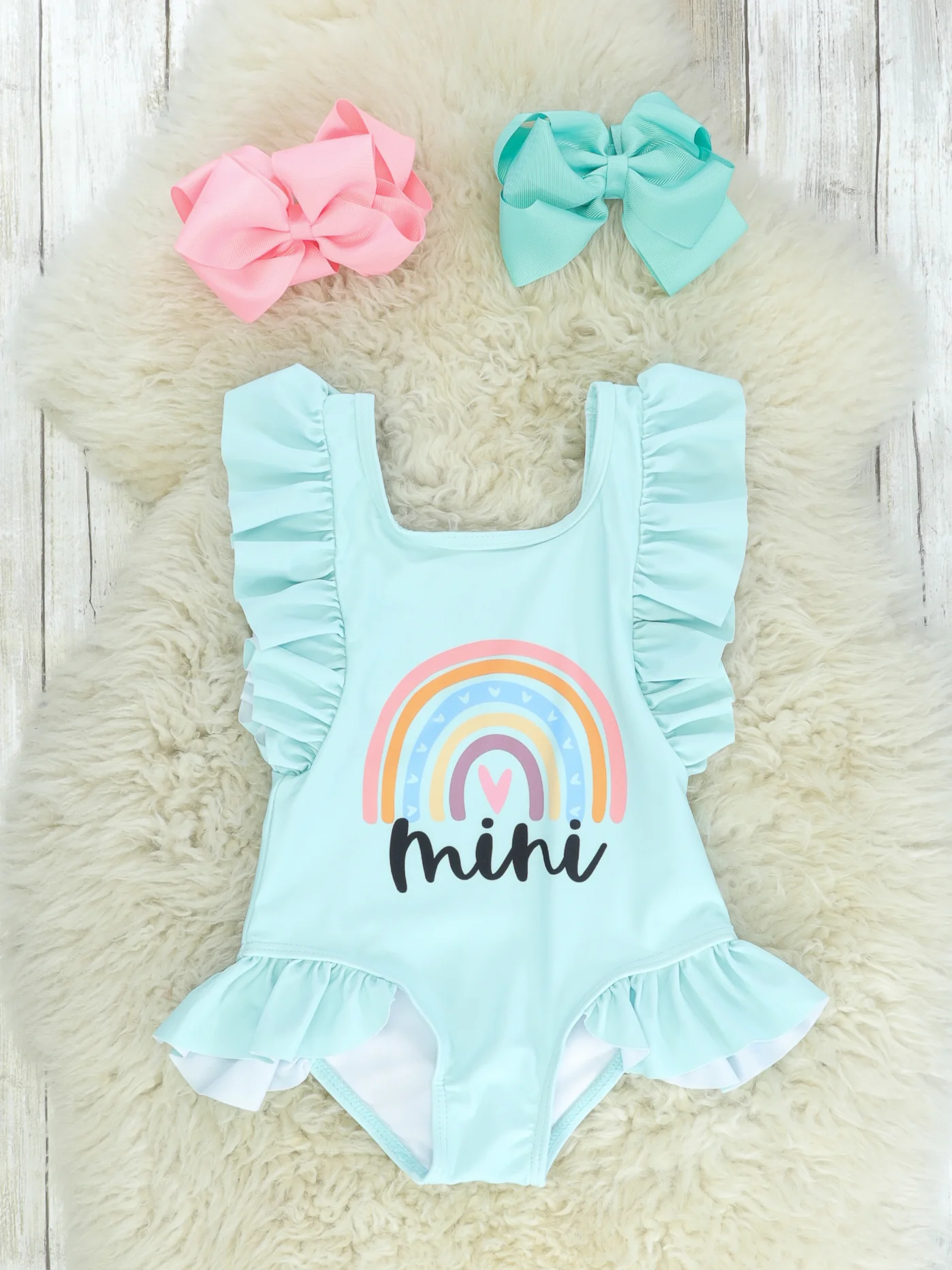 Mom & Me Teal Rainbow Swimsuit - Image 2