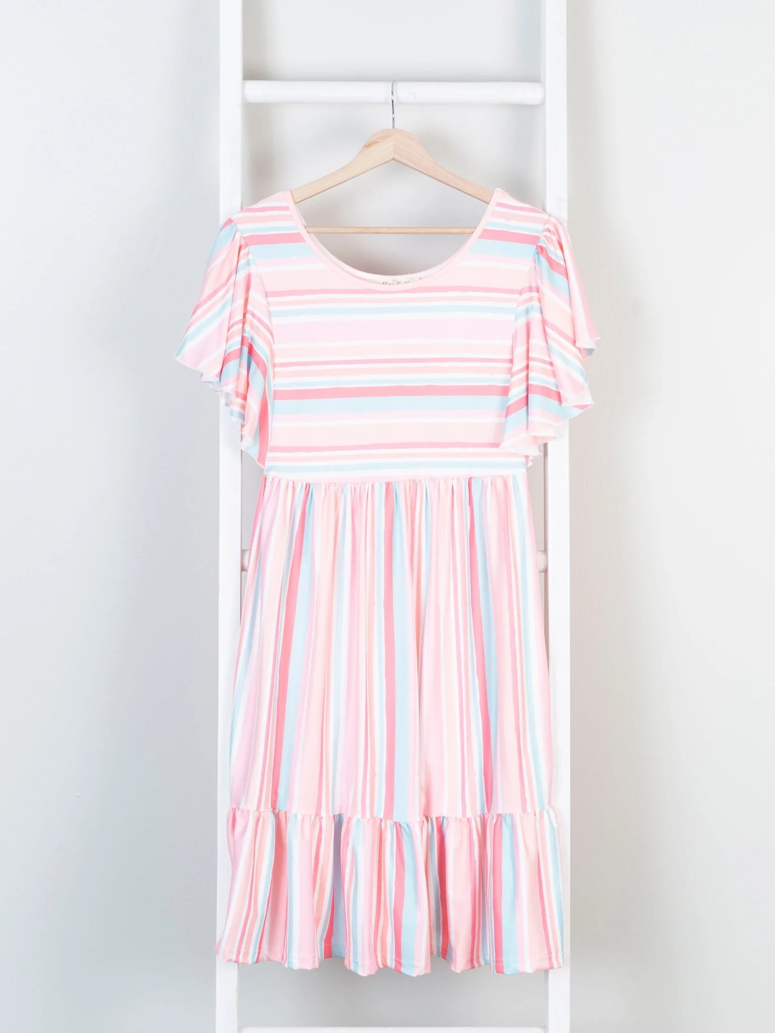Mom & Me Tiered Coral Stripe Ruffle Dress - Image 3