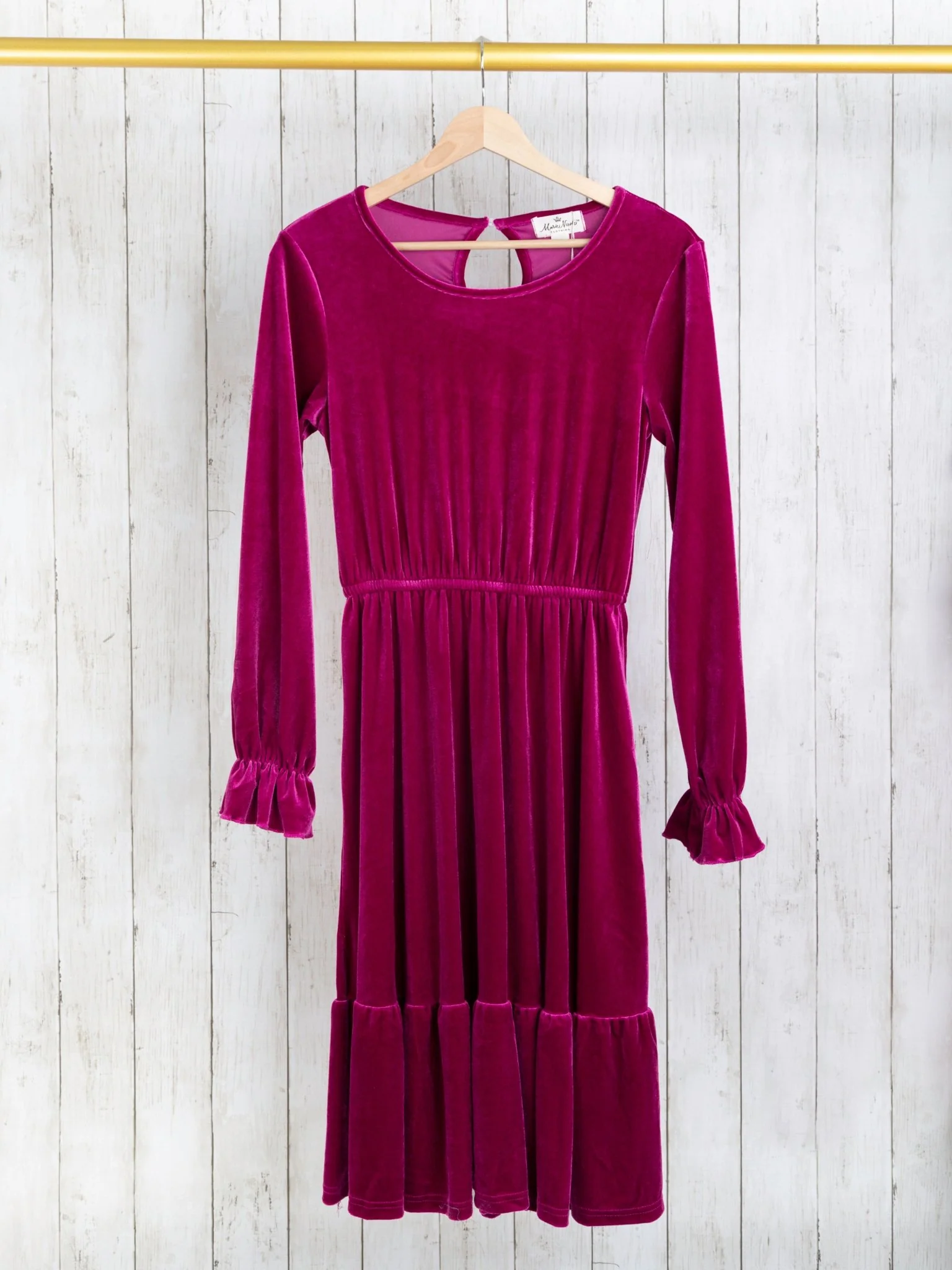 Mom & Me Velvet Magenta Ruffle Dress - Image 2