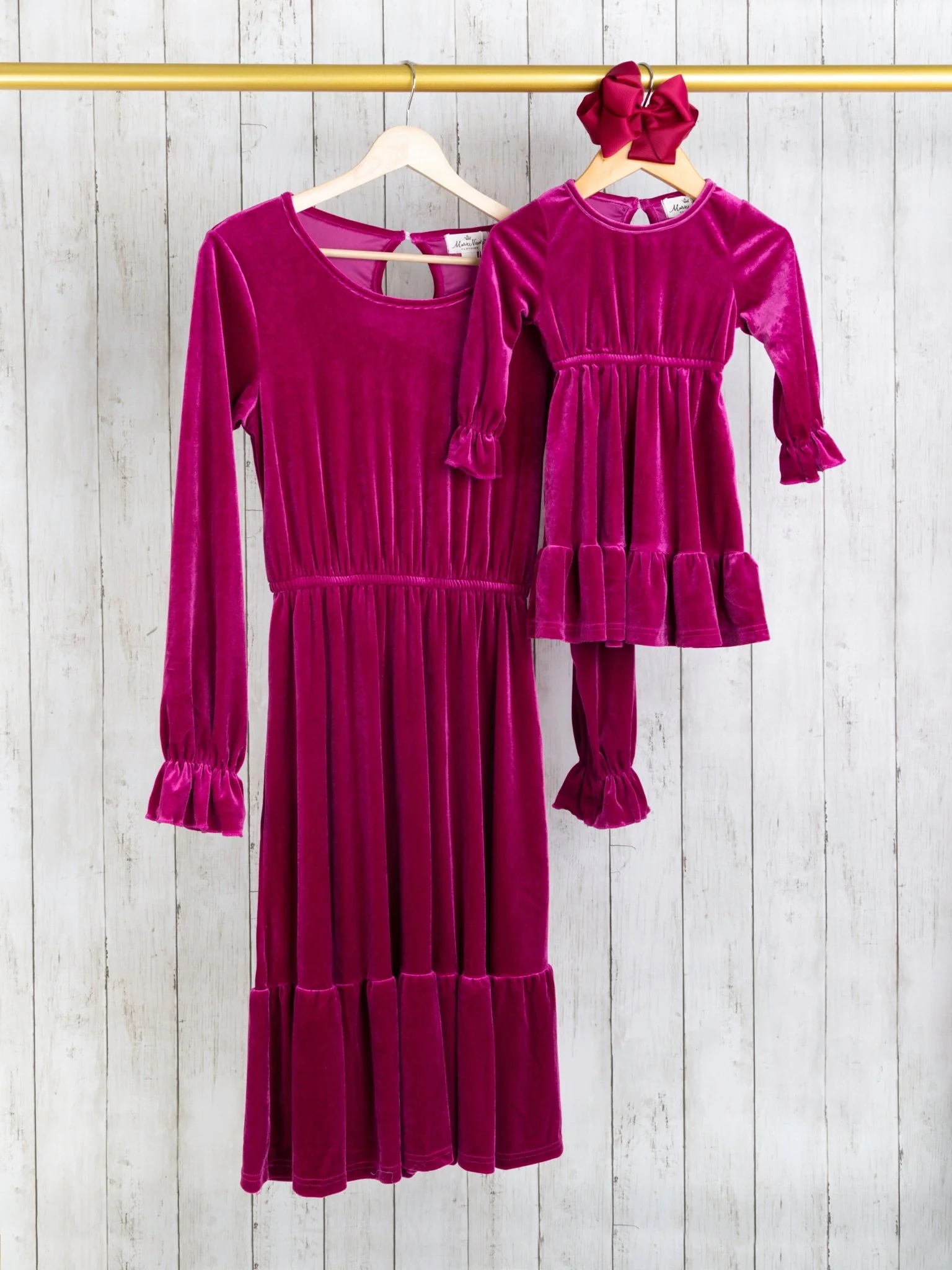 Mom & Me Velvet Magenta Ruffle Dress - Image 3