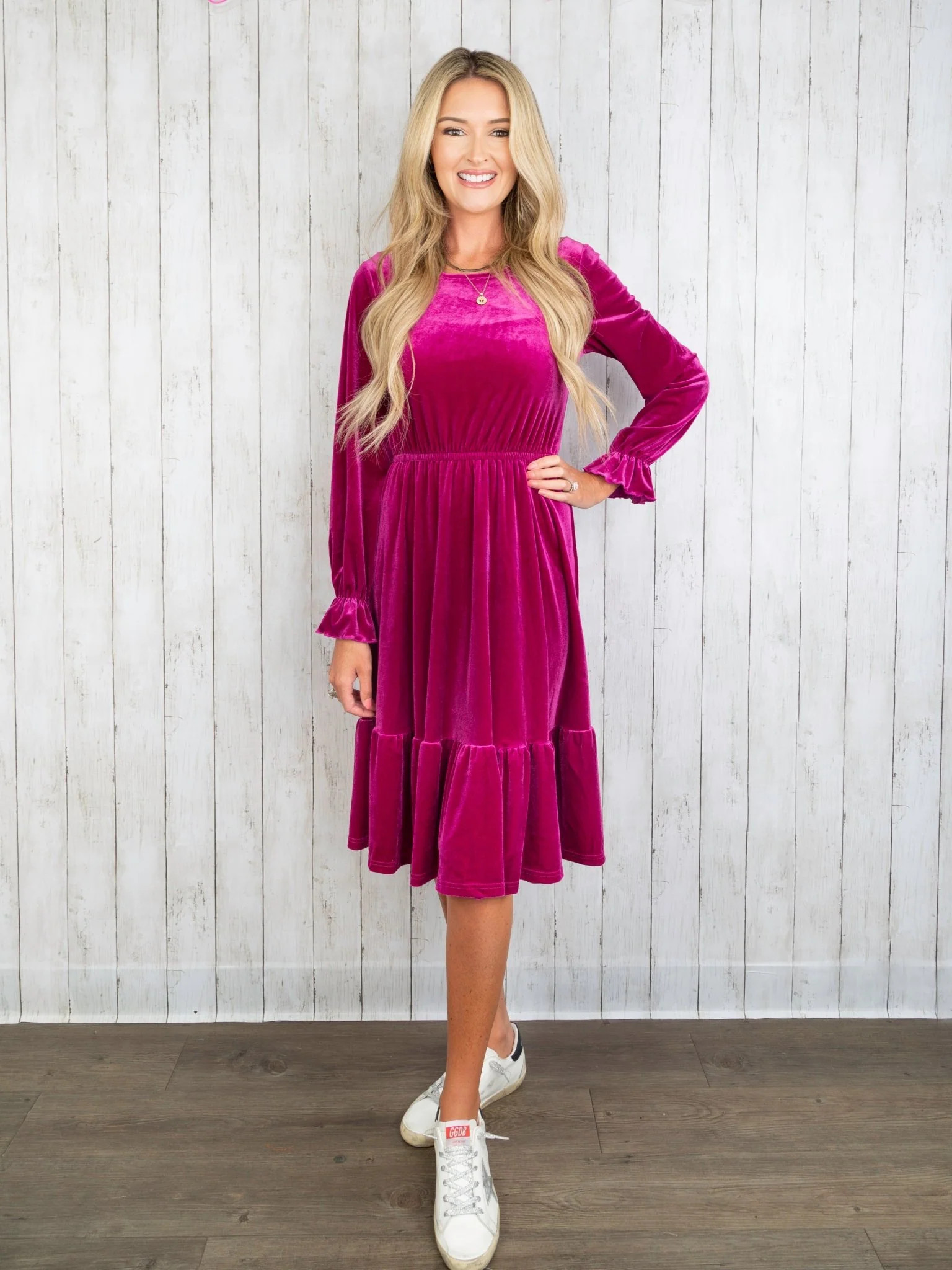 Mom & Me Velvet Magenta Ruffle Dress - Image 4