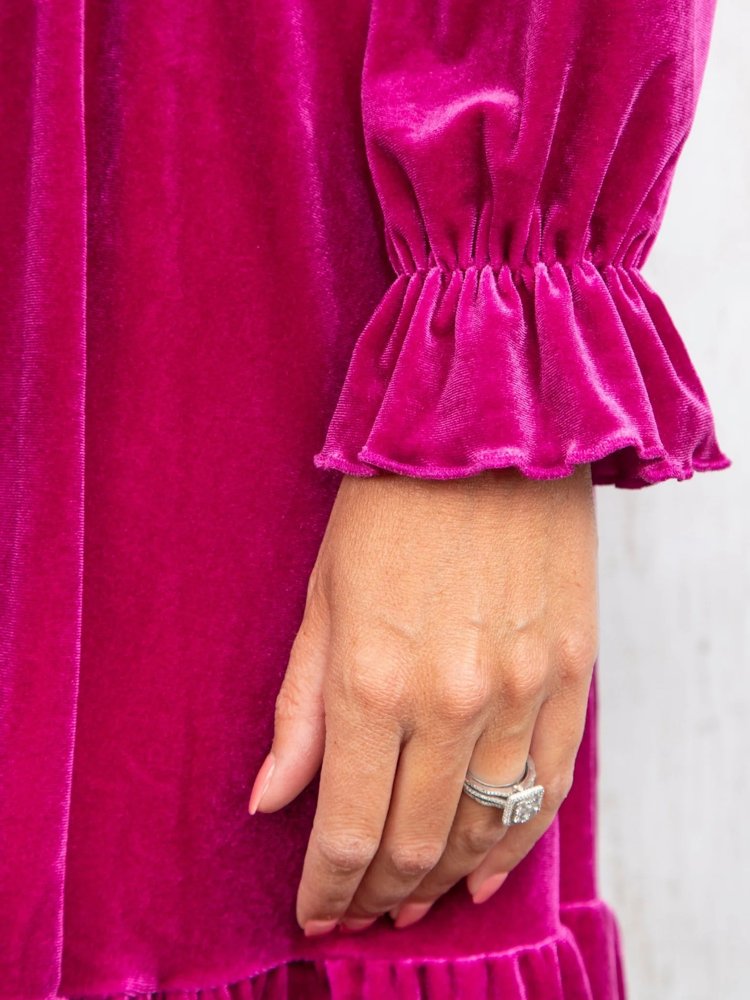 Mom & Me Velvet Magenta Ruffle Dress - Image 5