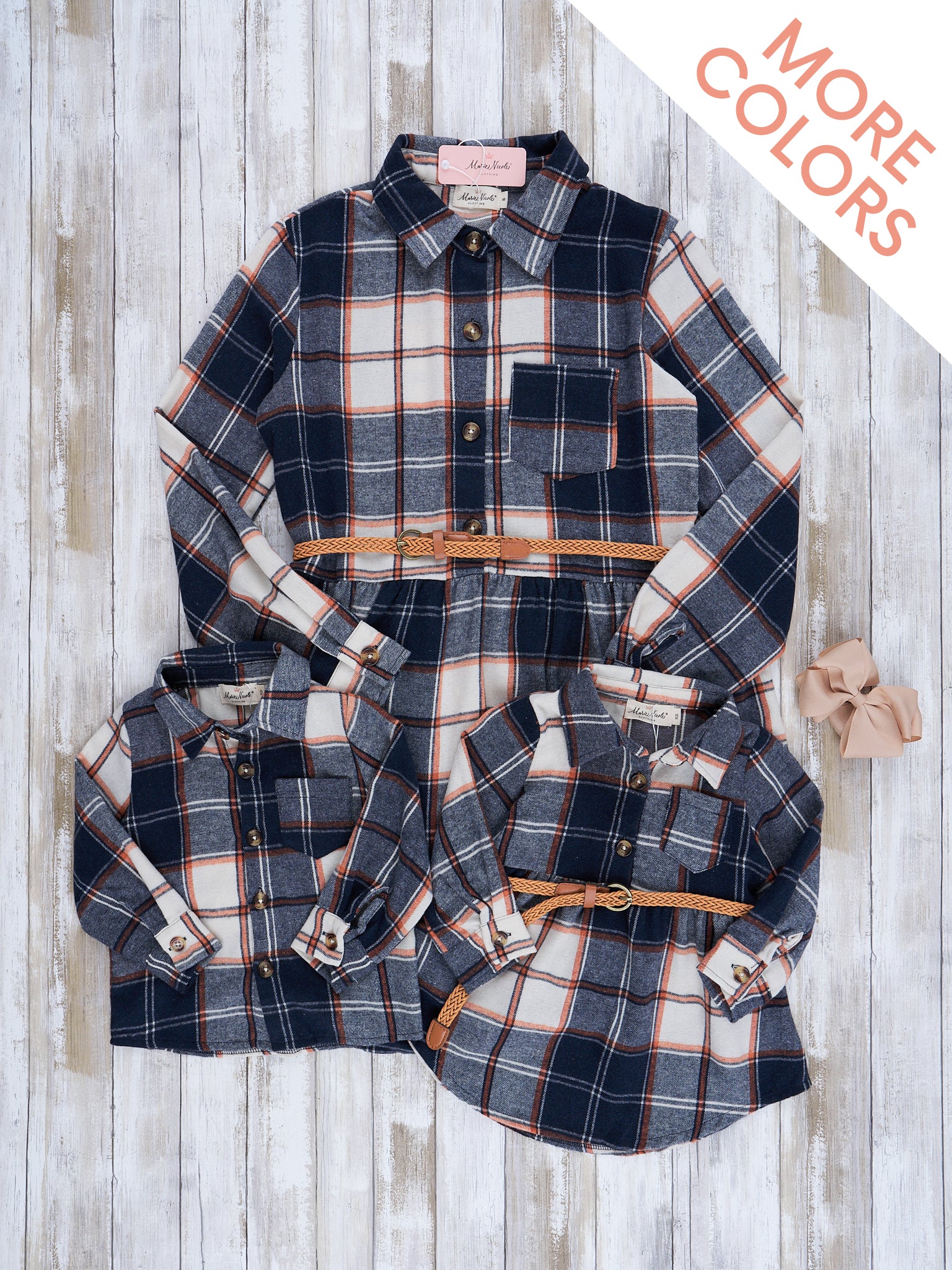 Mom & Me Autumnal Plaid Belted Tunic & Button Up Shirt