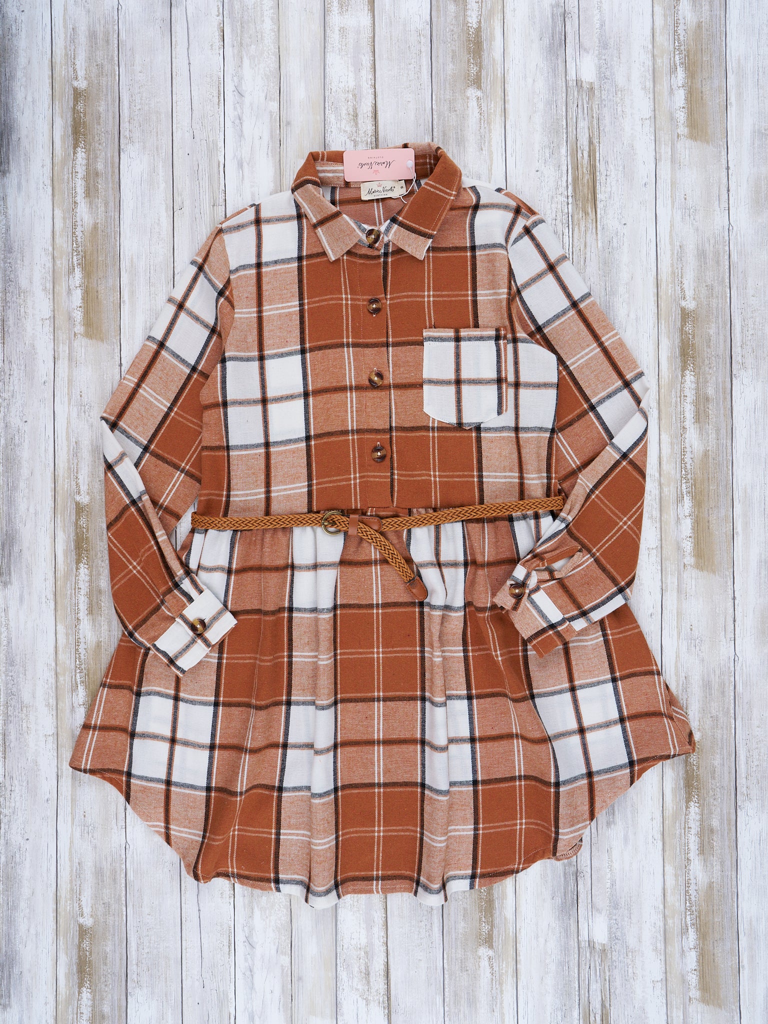 Mom & Me Autumnal Plaid Belted Tunic & Button Up Shirt - Image 11