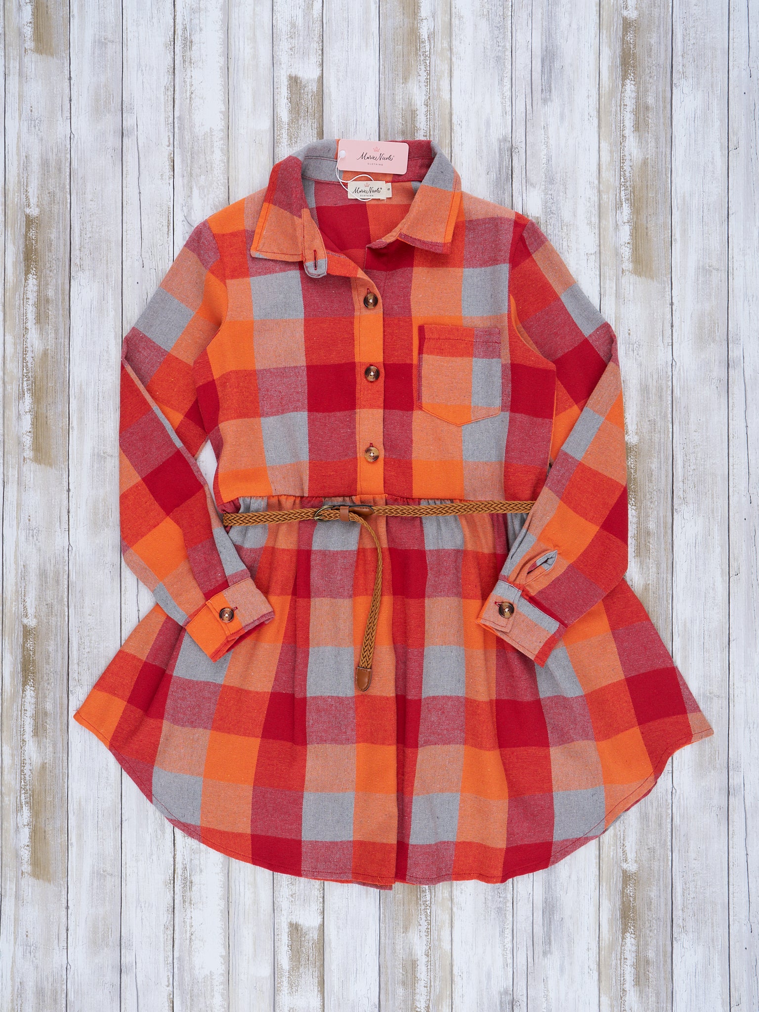 Mom & Me Autumnal Plaid Belted Tunic & Button Up Shirt - Image 12
