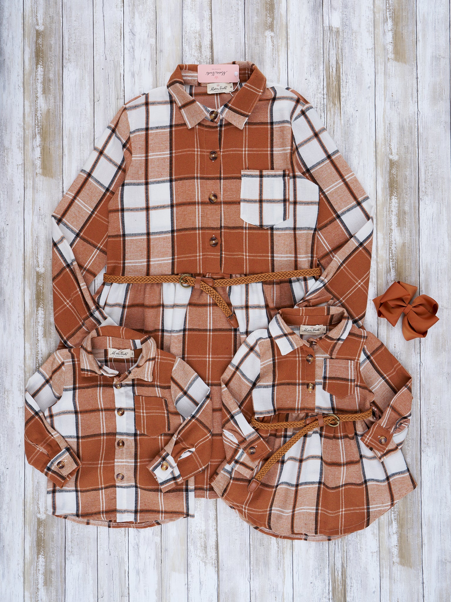 Mom & Me Autumnal Plaid Belted Tunic & Button Up Shirt - Image 2