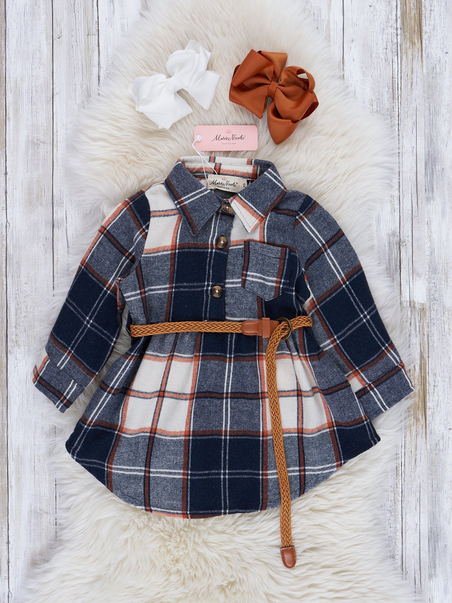Mom & Me Autumnal Plaid Belted Tunic & Button Up Shirt - Image 4