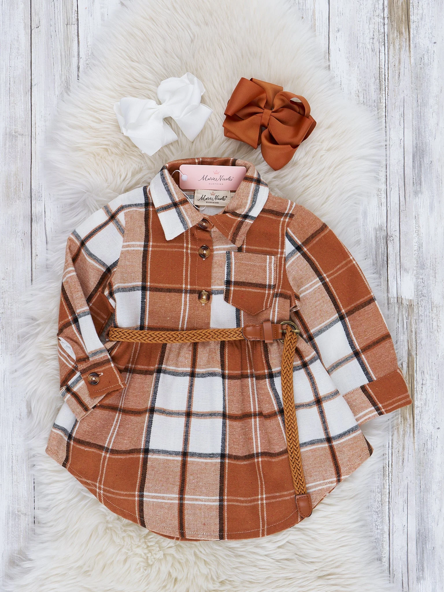 Mom & Me Autumnal Plaid Belted Tunic & Button Up Shirt - Image 5