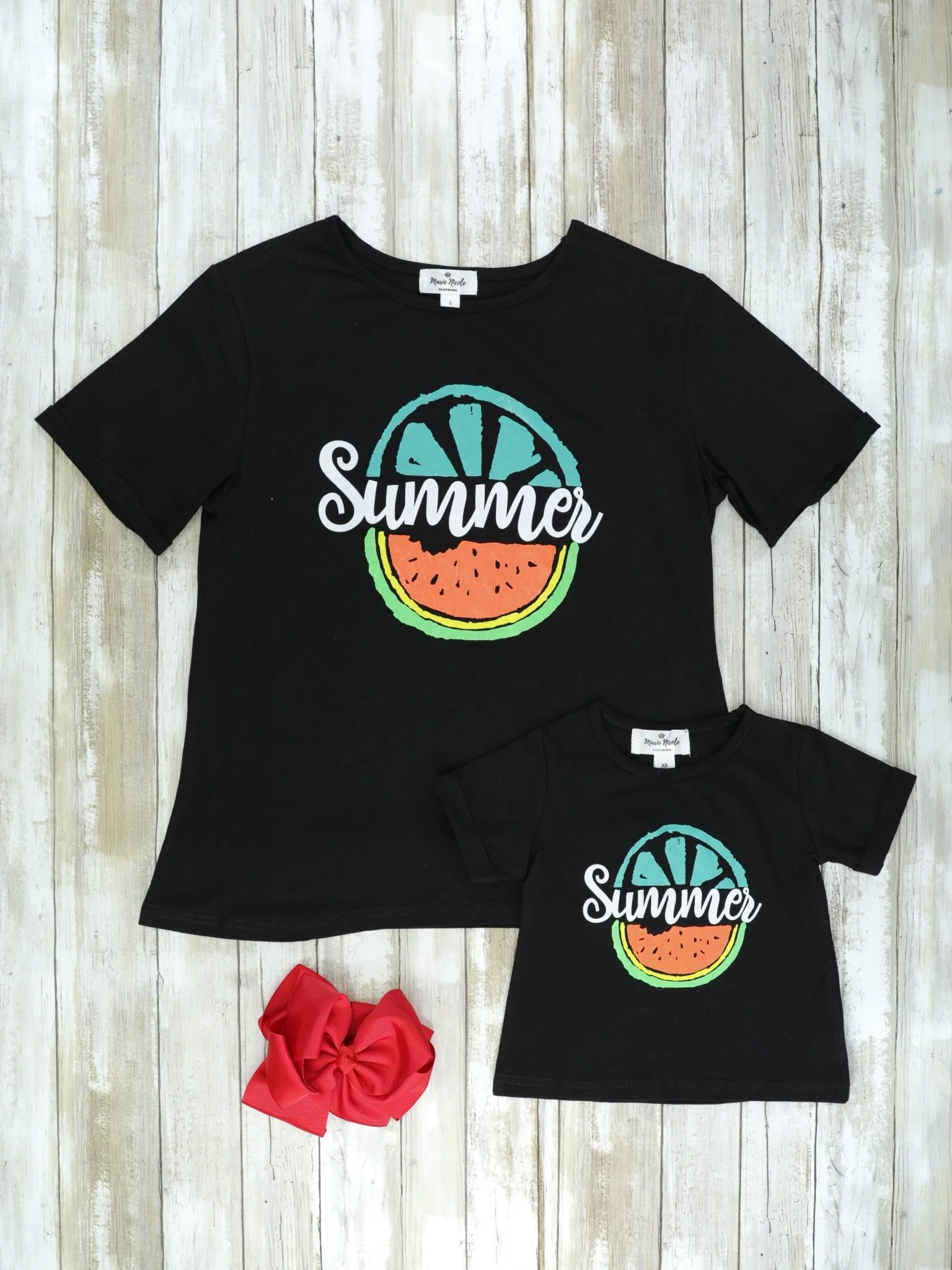 Mom & Me Black Summer Watermelon Shirts