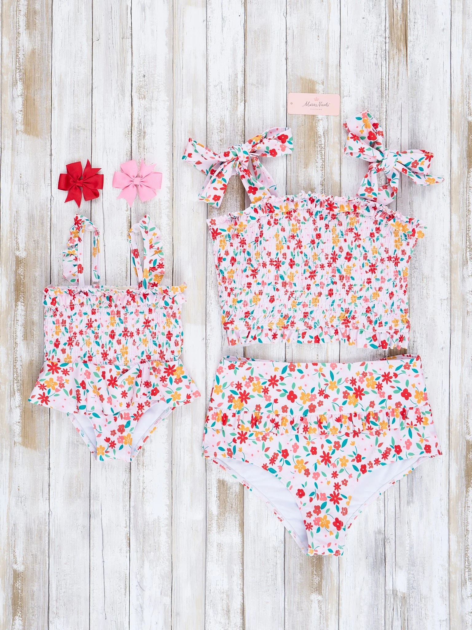 Mom & Me Blush Blooms Smocked Swimsuit