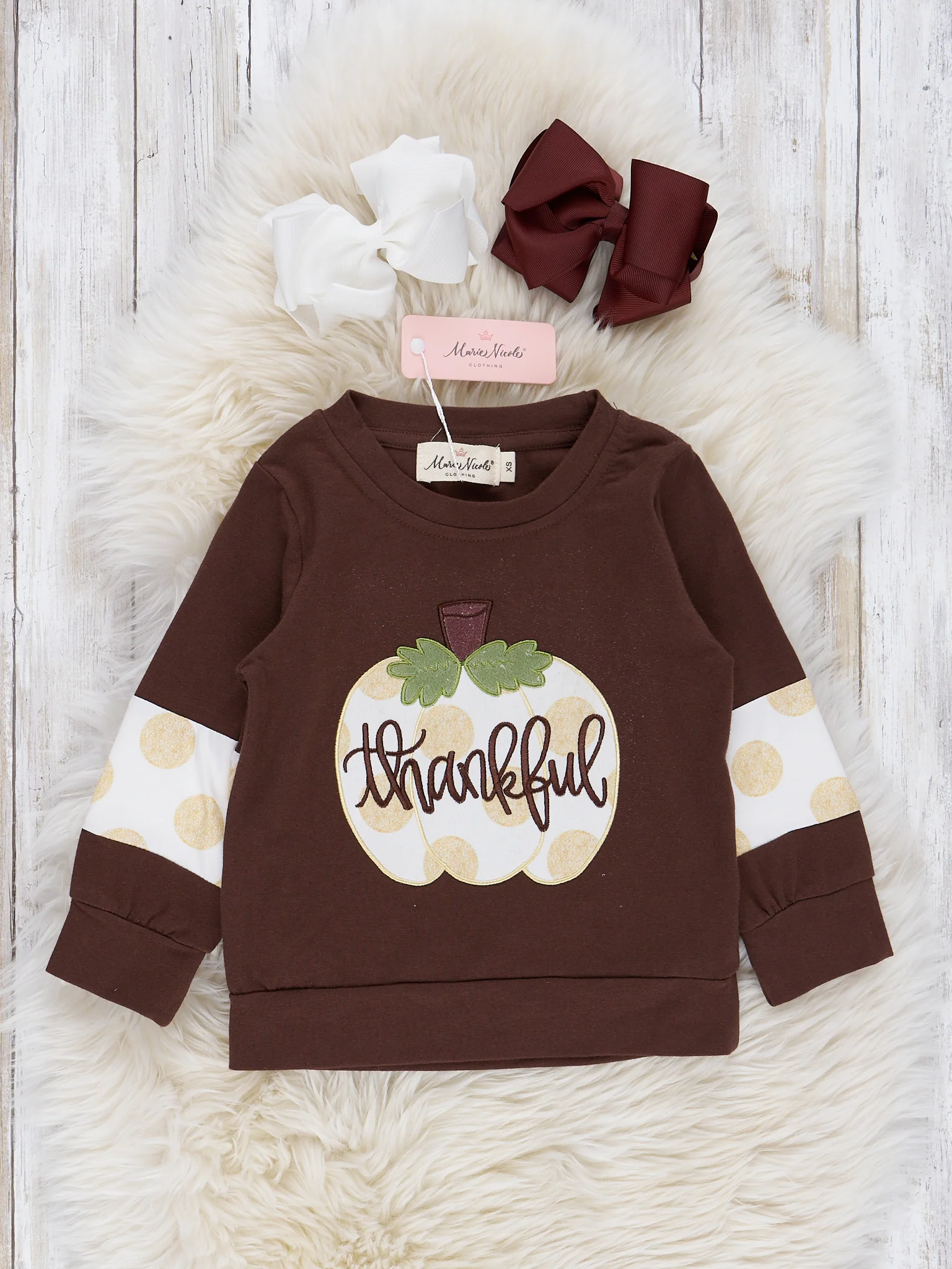Mom & Me Brown & Gold Dots Thankful Crew Neck - Image 2