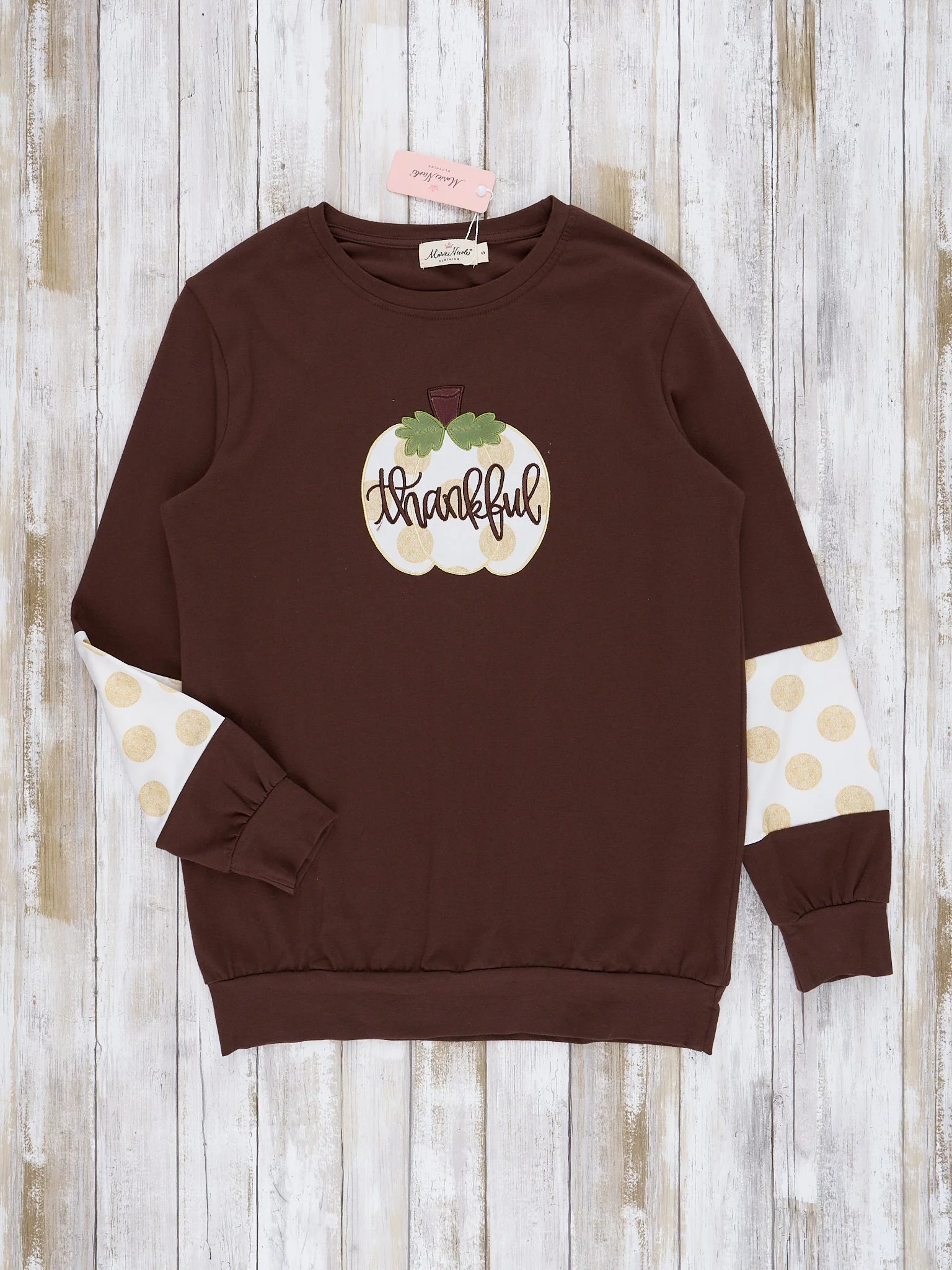 Mom & Me Brown & Gold Dots Thankful Crew Neck - Image 3