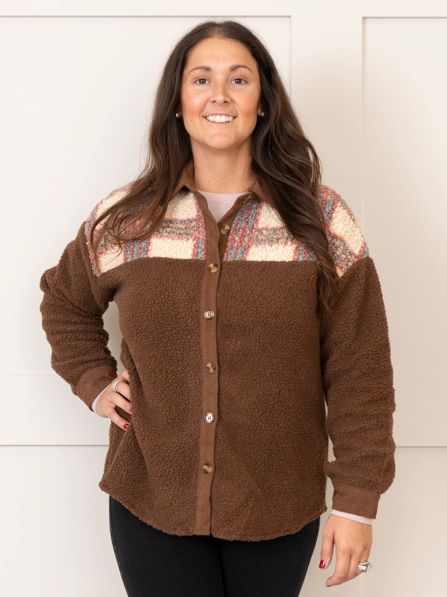 Mom & Me Brown & Plaid Teddy Shacket - Image 10