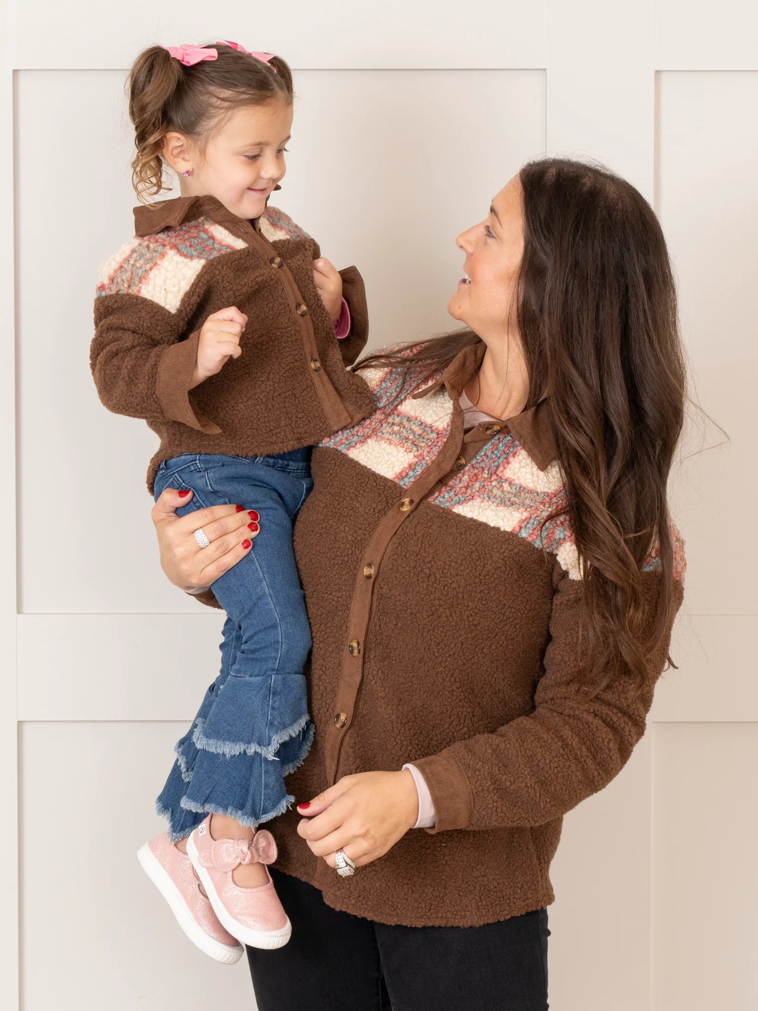 Mom & Me Brown & Plaid Teddy Shacket - Image 2