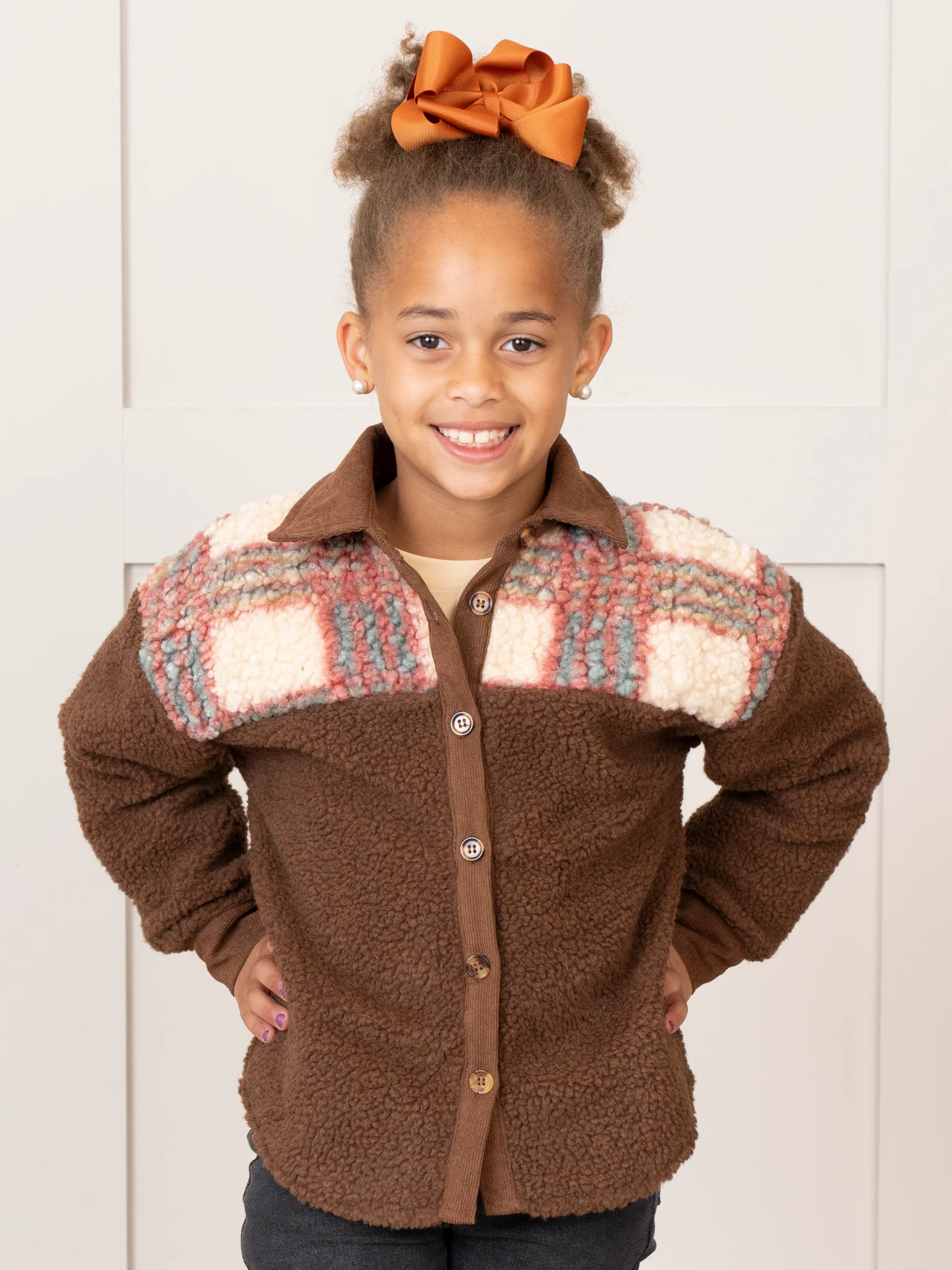 Mom & Me Brown & Plaid Teddy Shacket - Image 7