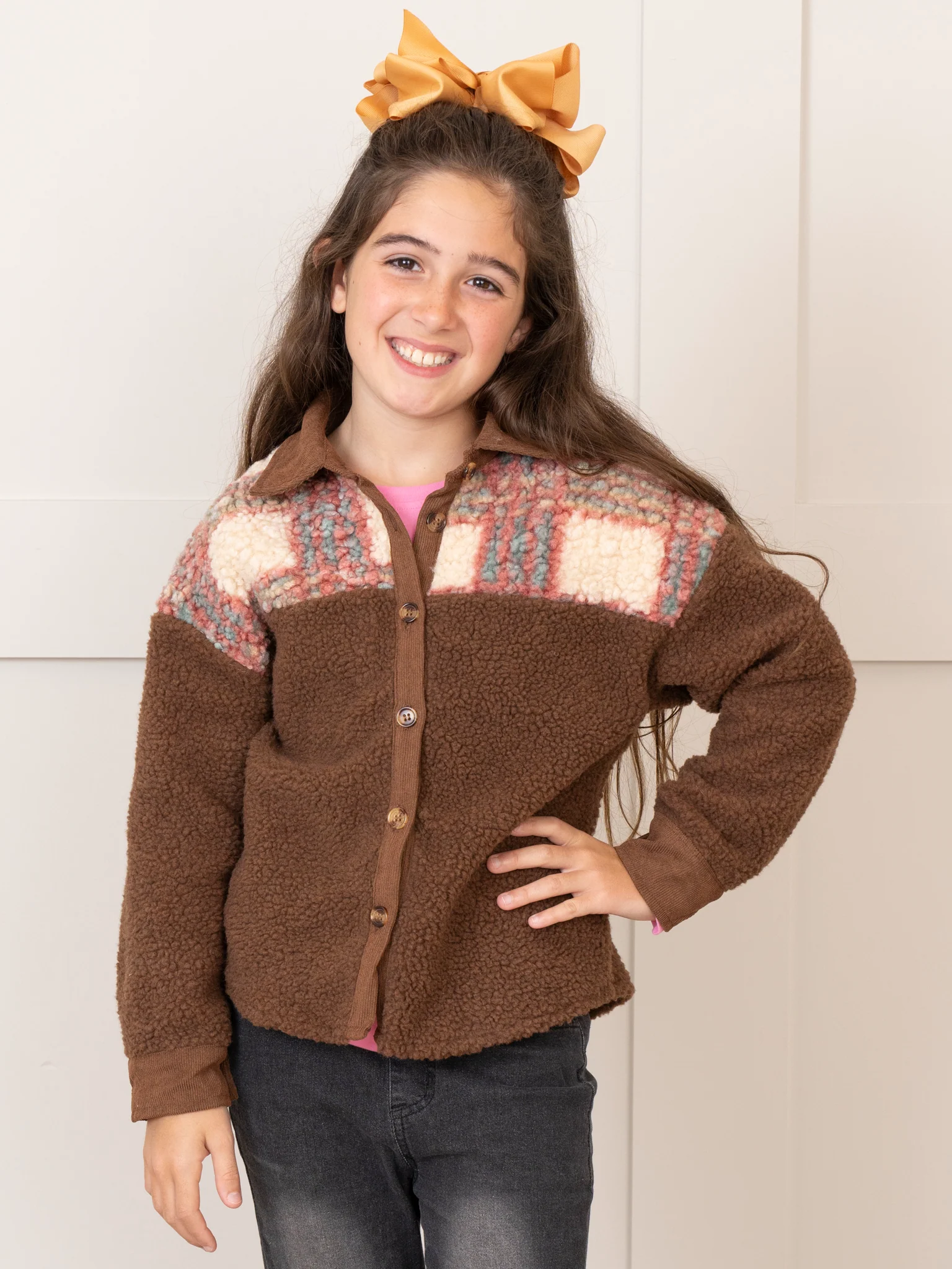 Mom & Me Brown & Plaid Teddy Shacket - Image 8