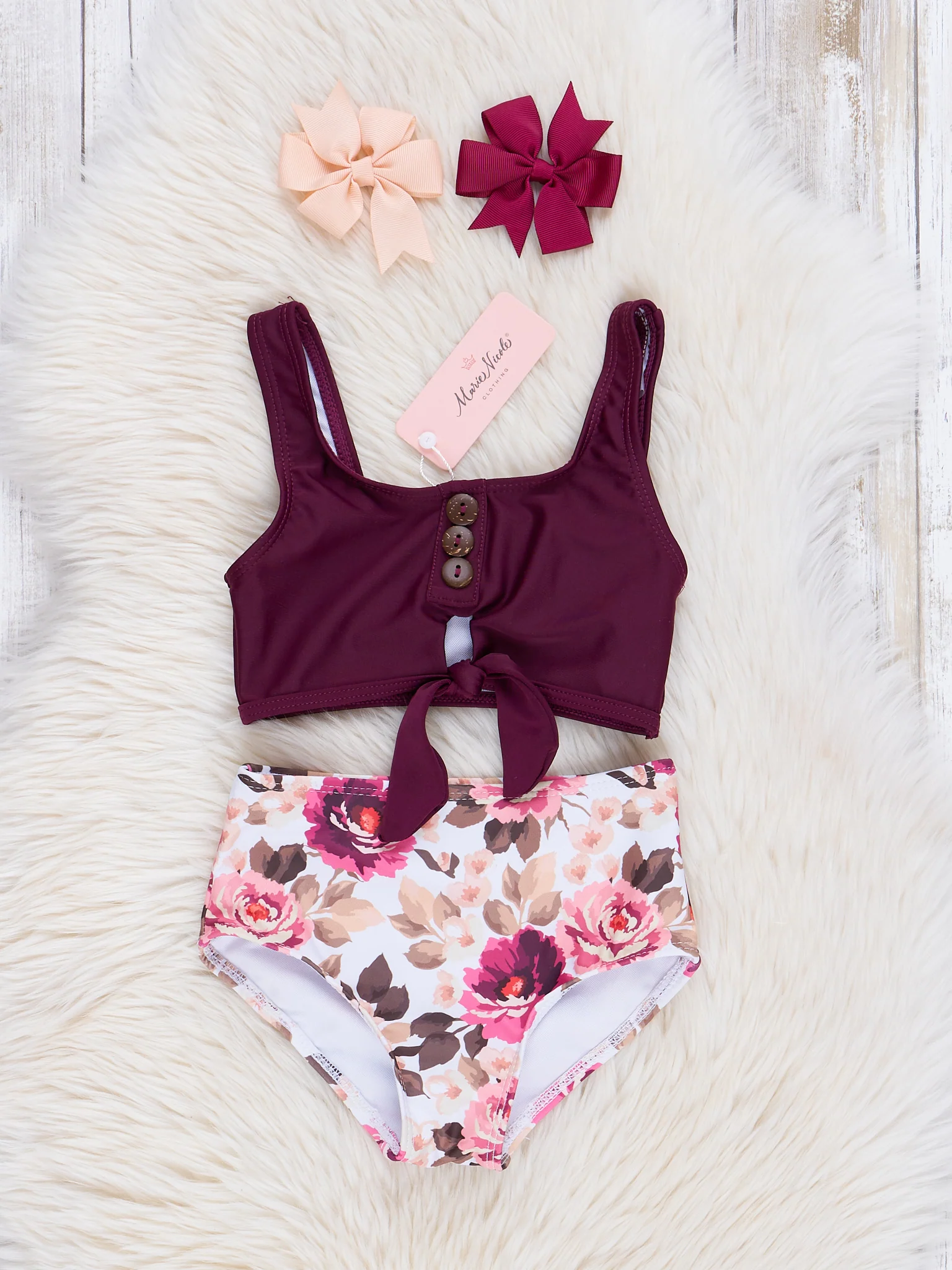 Mom & Me Burgundy Florals Swimsuit - Image 2