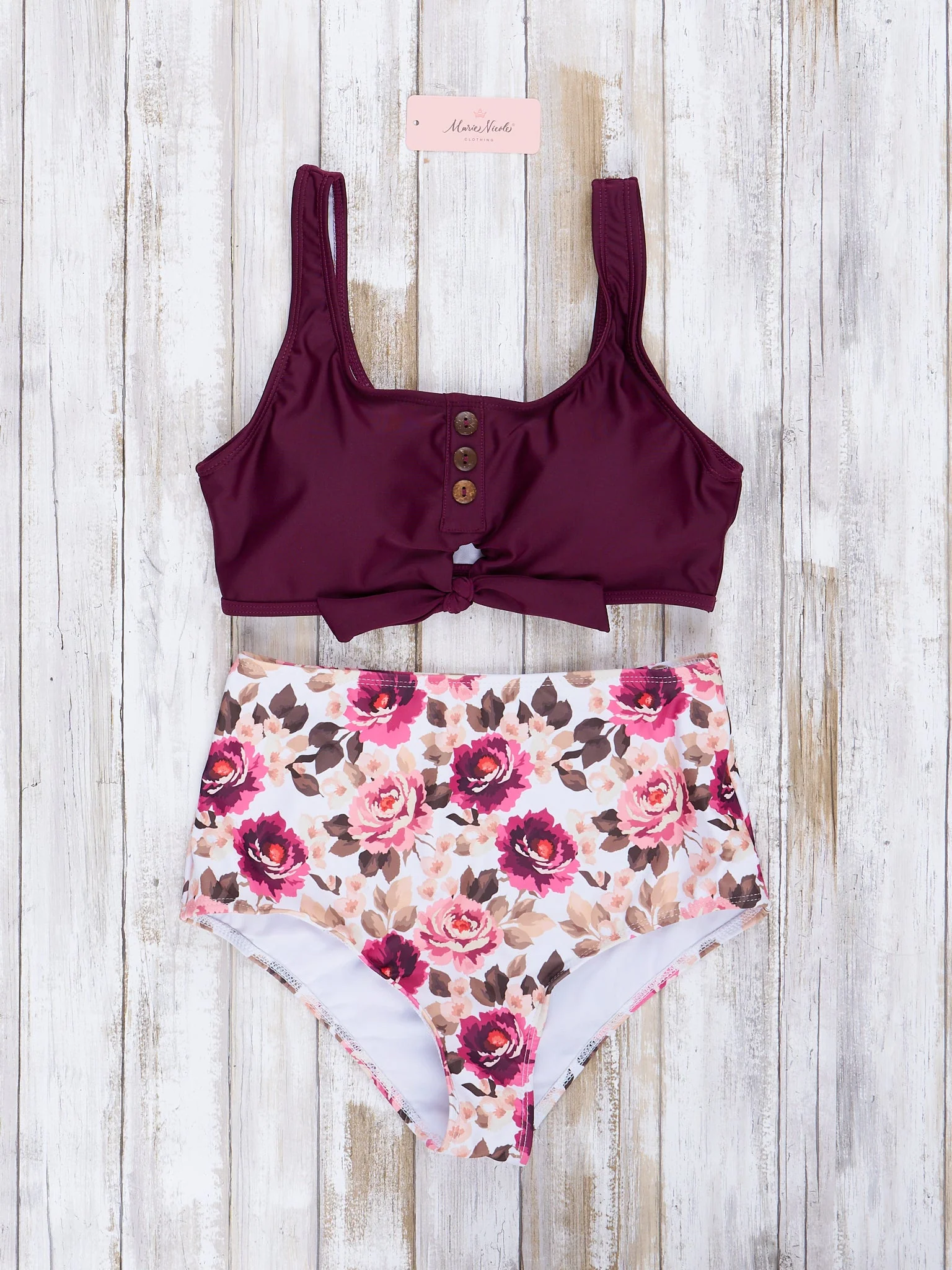 Mom & Me Burgundy Florals Swimsuit - Image 3