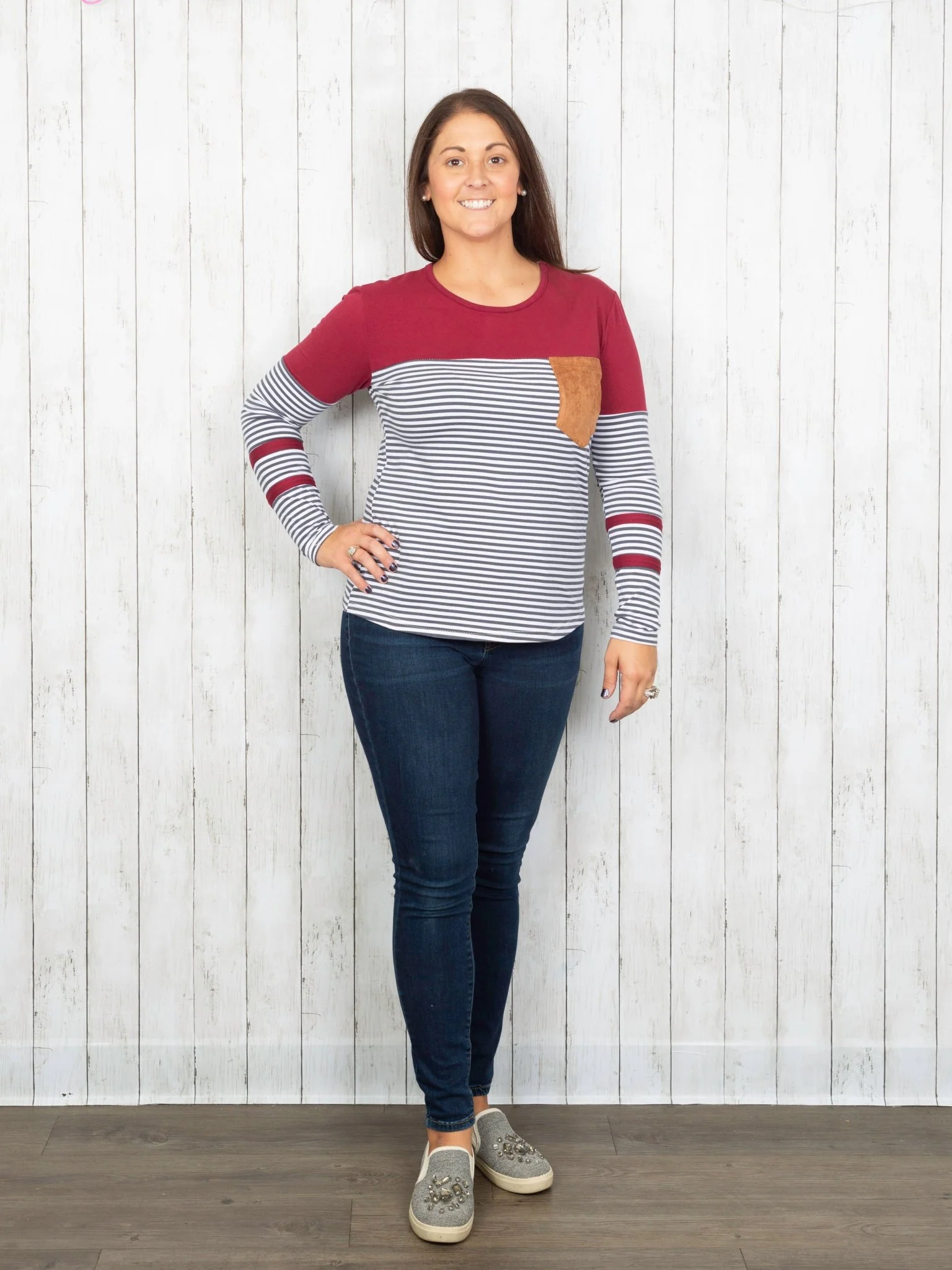 Mom & Me Burgundy Striped Pocket Shirt - Image 3