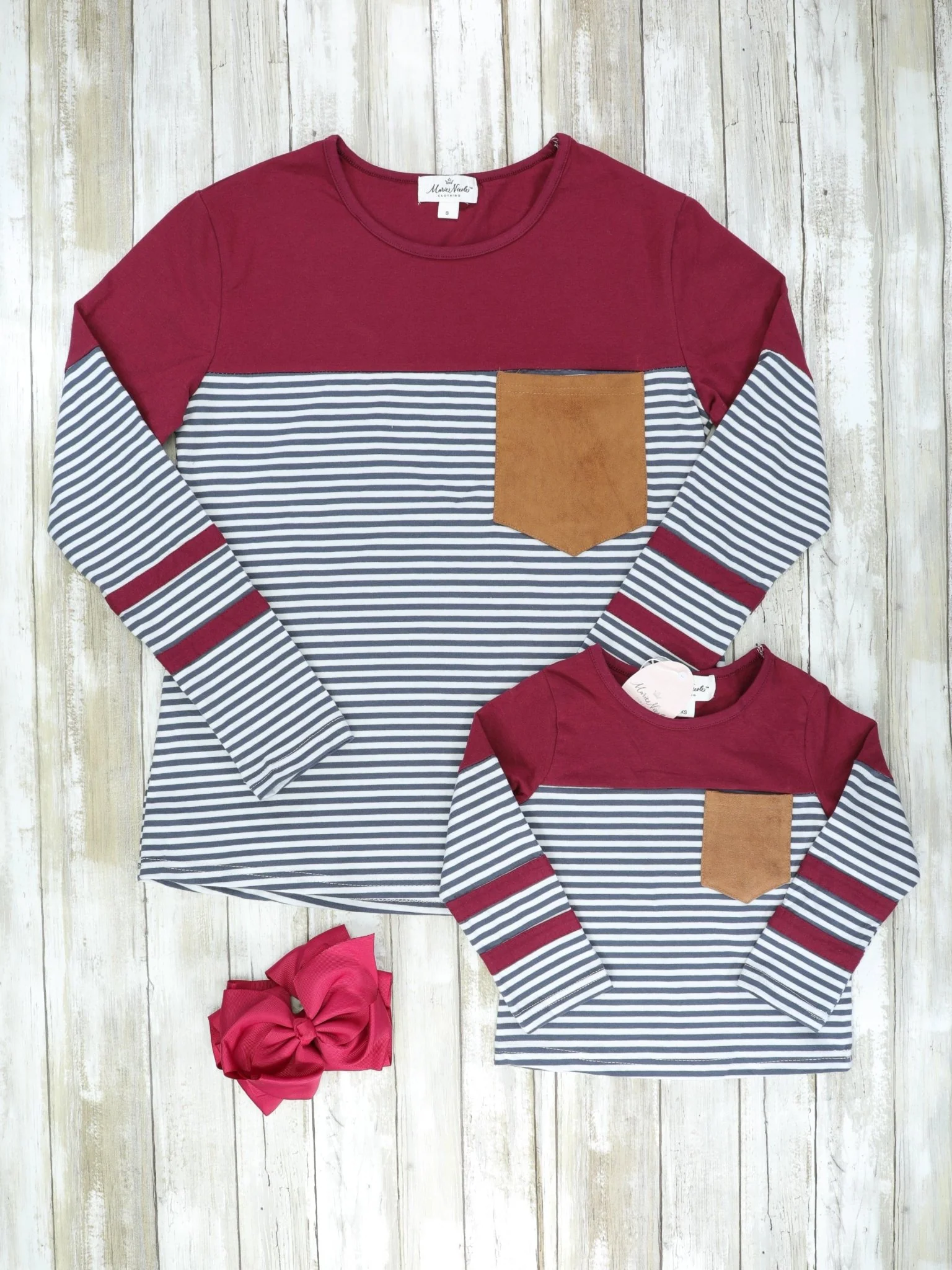 Mom & Me Burgundy Striped Pocket Shirt - Image 4