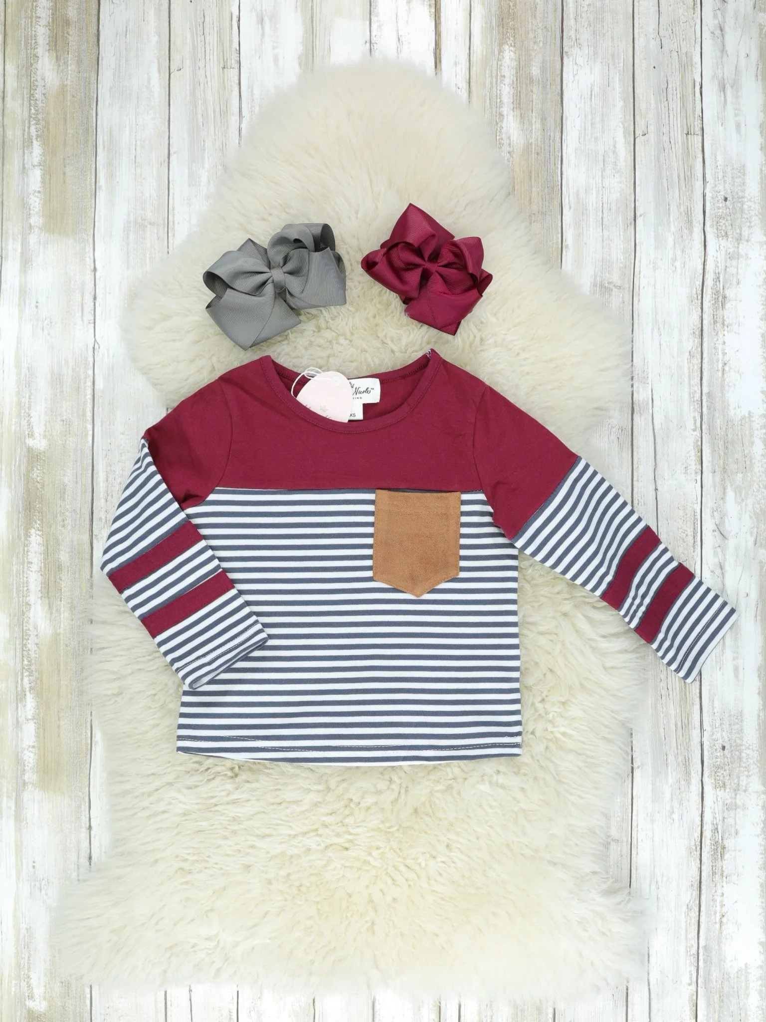 Mom & Me Burgundy Striped Pocket Shirt - Image 5
