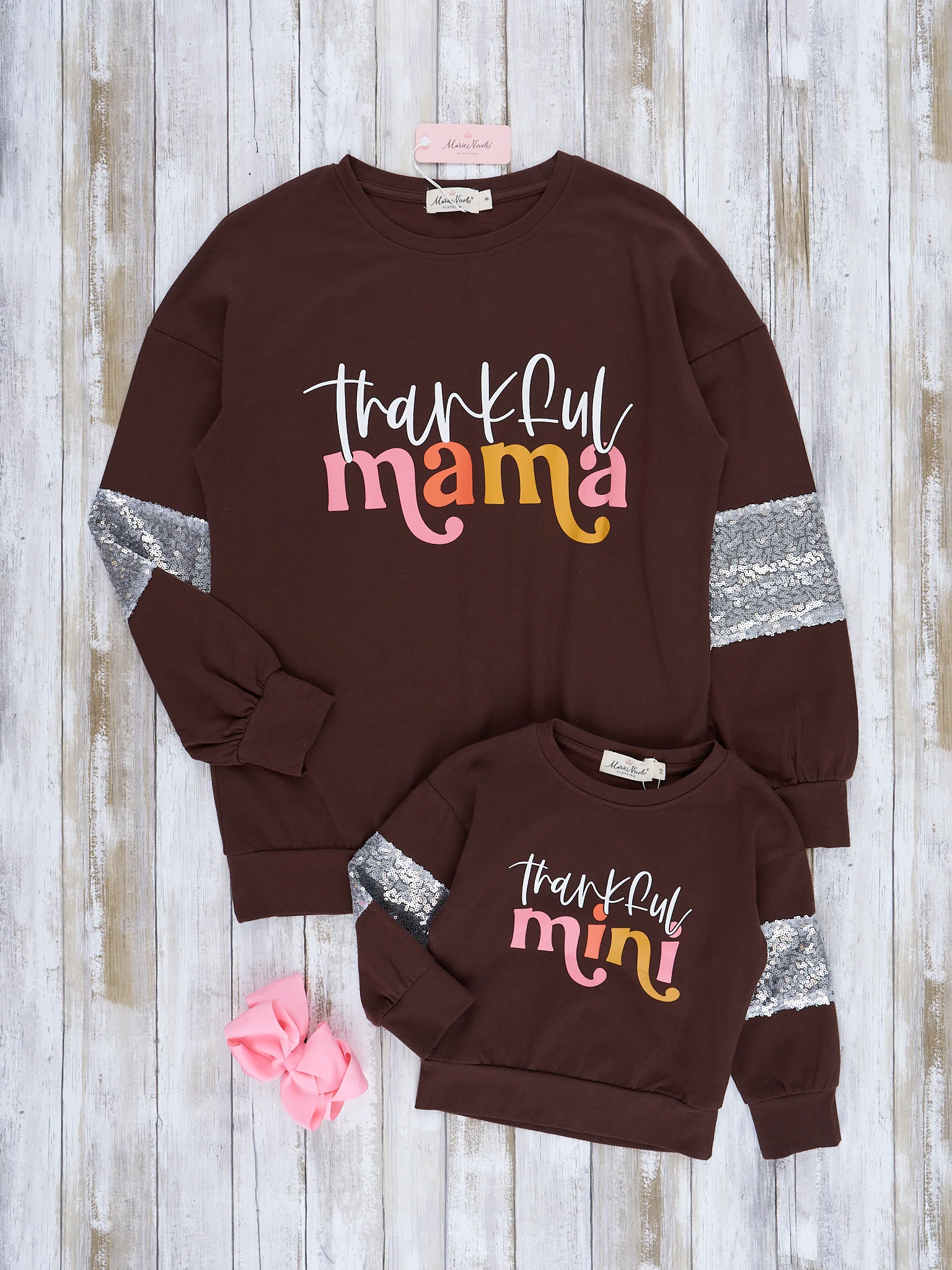 Mom & Me Chocolate "Thankful" Crew Neck