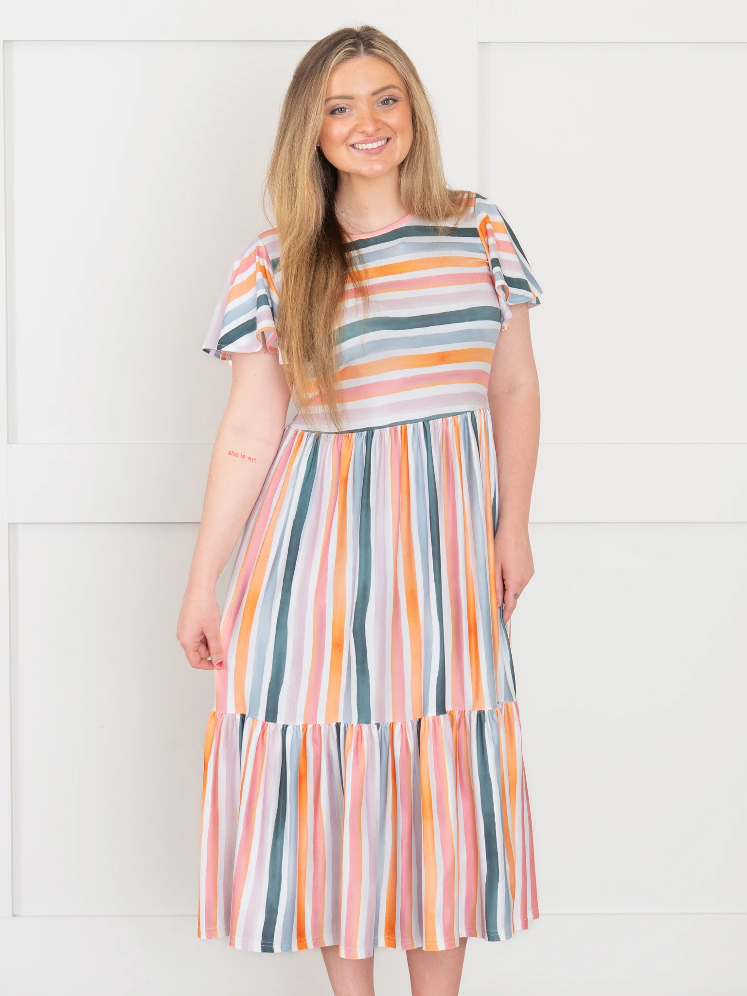 Mom & Me Coastal Tide Tiered Stripe Ruffle Dress - Image 8