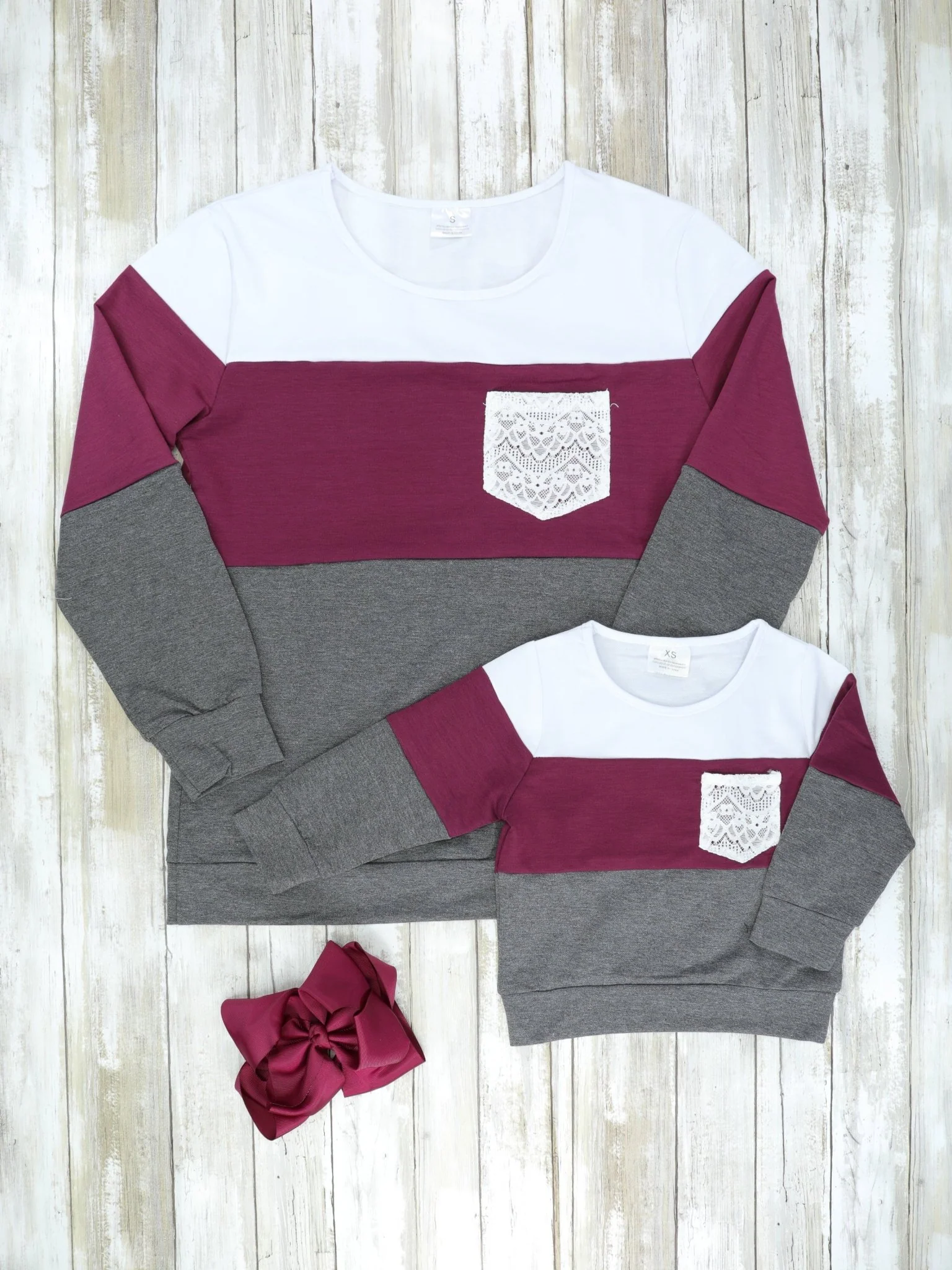 Mom & Me Color Block Lace Pocket Crewneck Sweatshirt