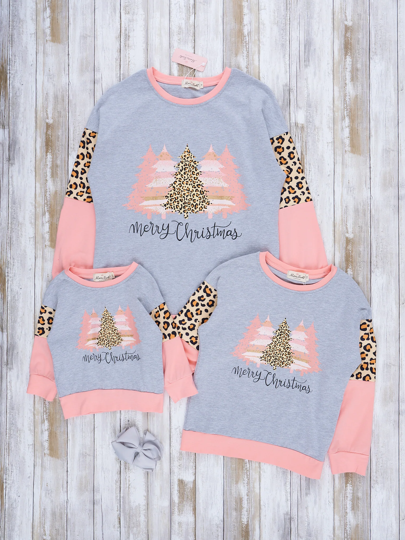 Mom & Me Coral & Leopard Christmas Crew Neck