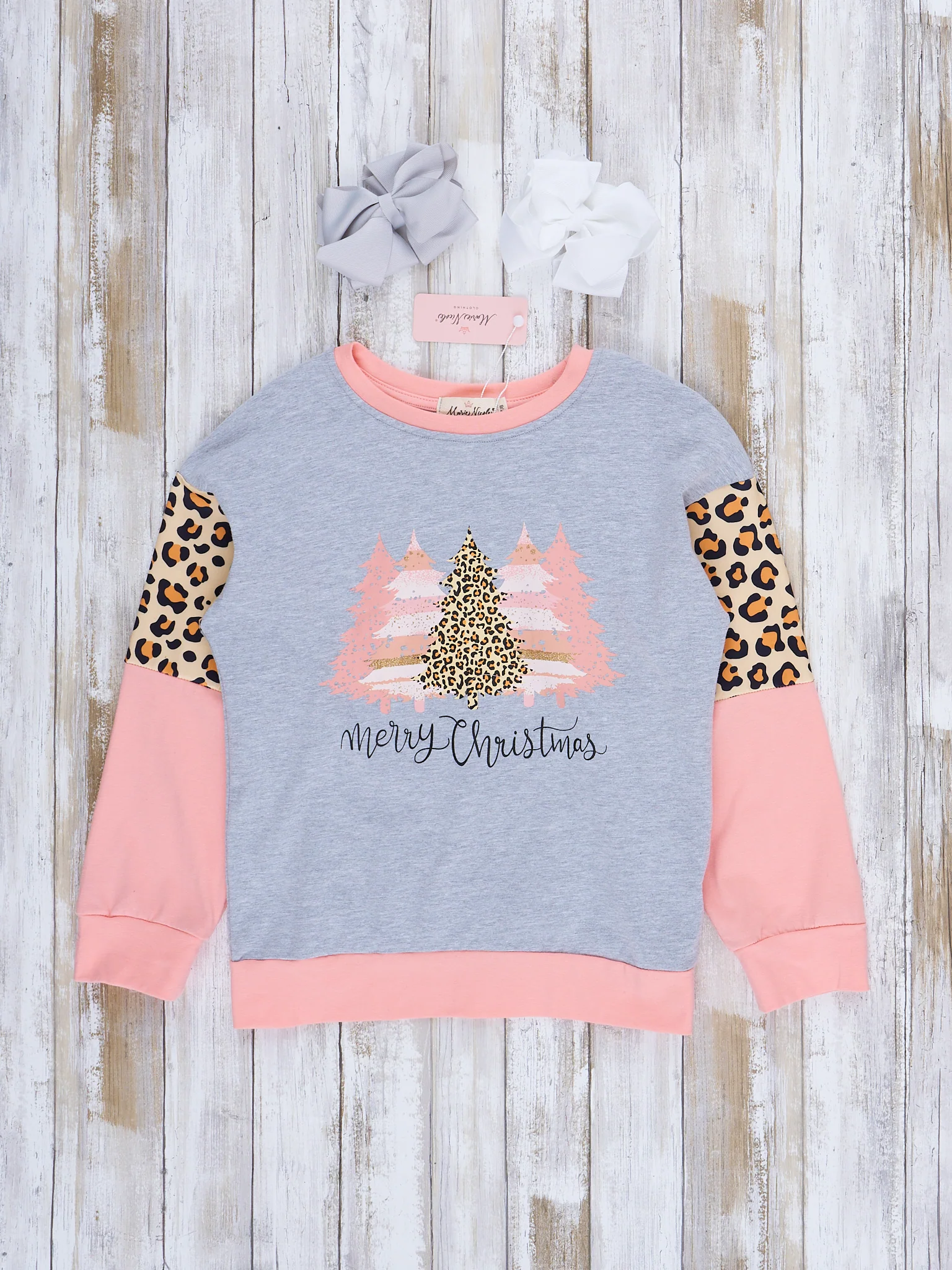 Mom & Me Coral & Leopard Christmas Crew Neck - Image 3