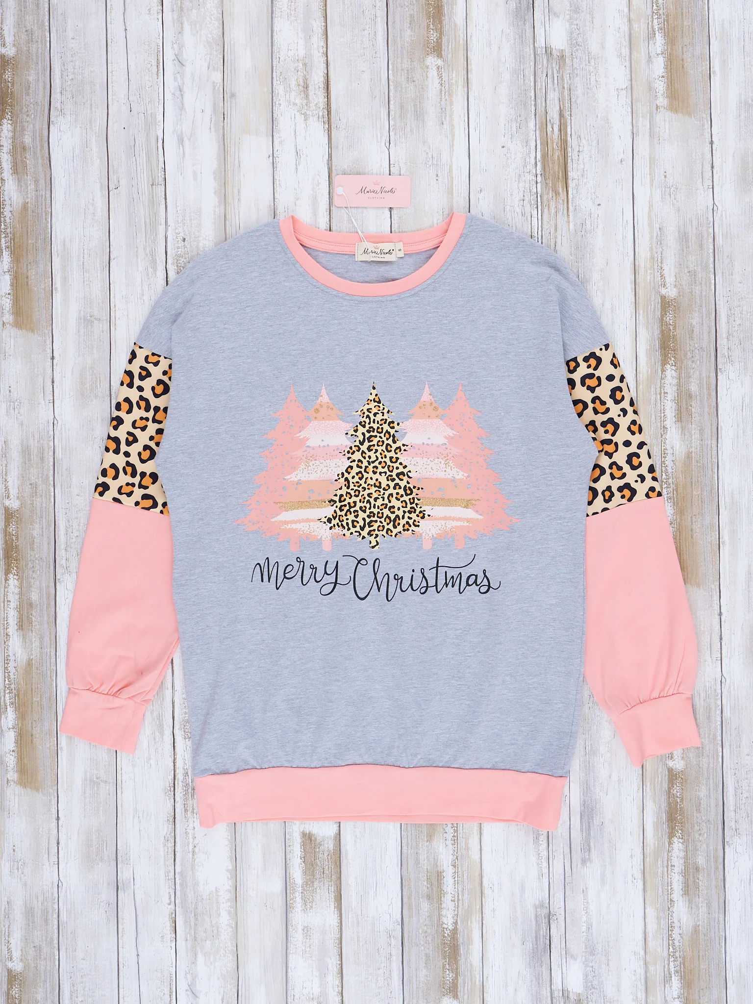 Mom & Me Coral & Leopard Christmas Crew Neck - Image 4