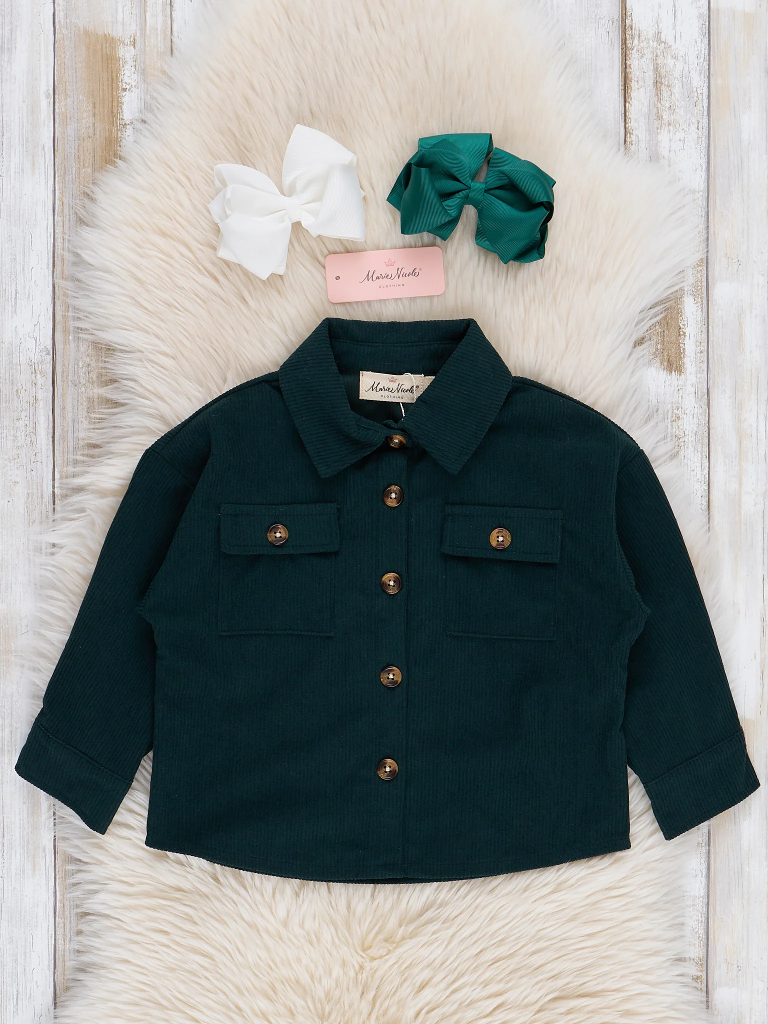 Mom & Me Corduroy Shacket - Dark Green - Image 2