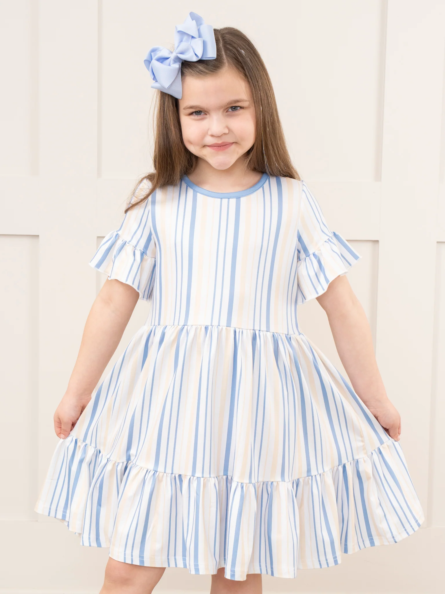 Mom & Me Cornflower Stripes Tiered Ruffle Dress - Image 3