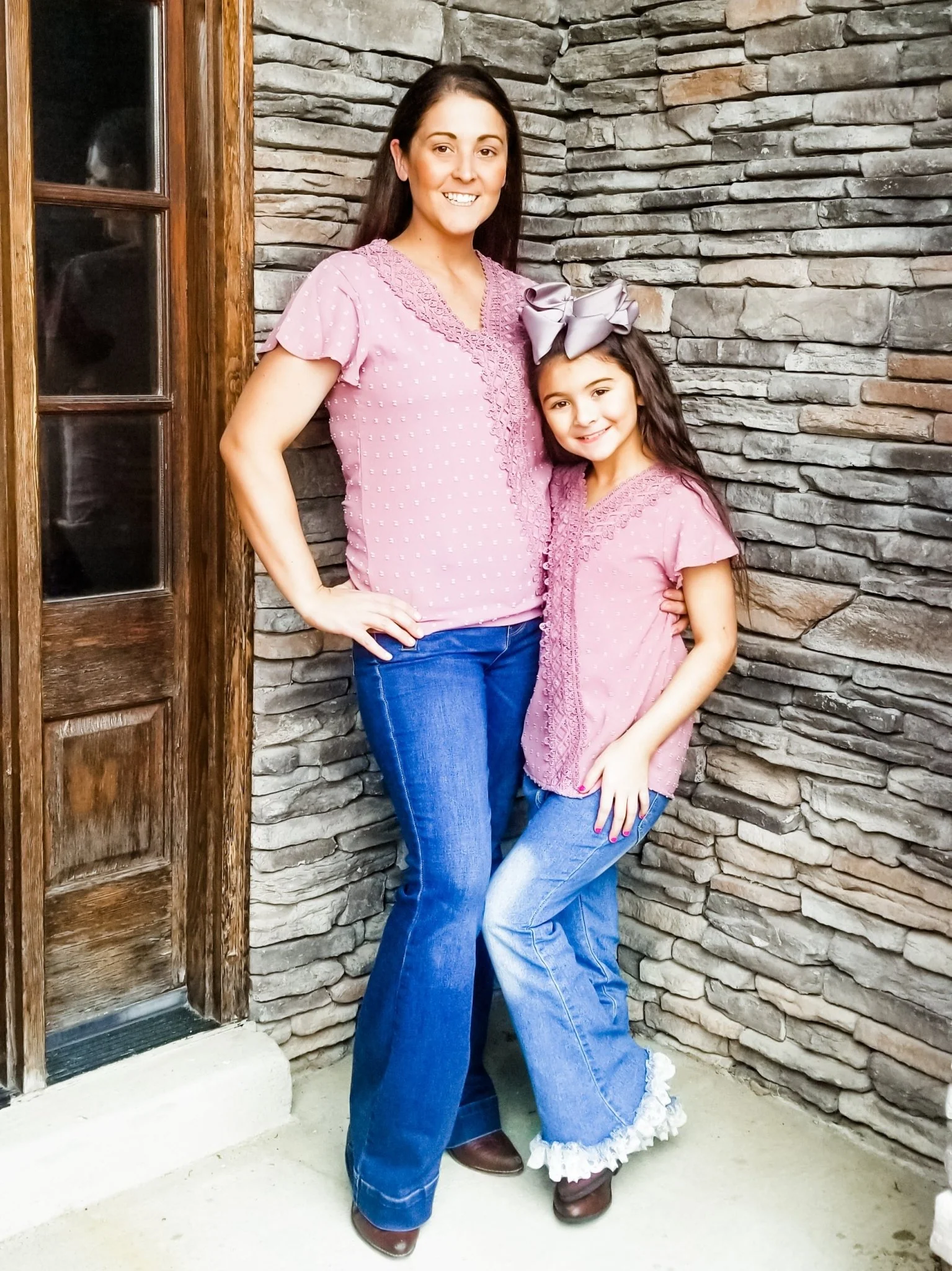 Mom & Me Dusty Rose Lace Swiss Dot Cross Over Top