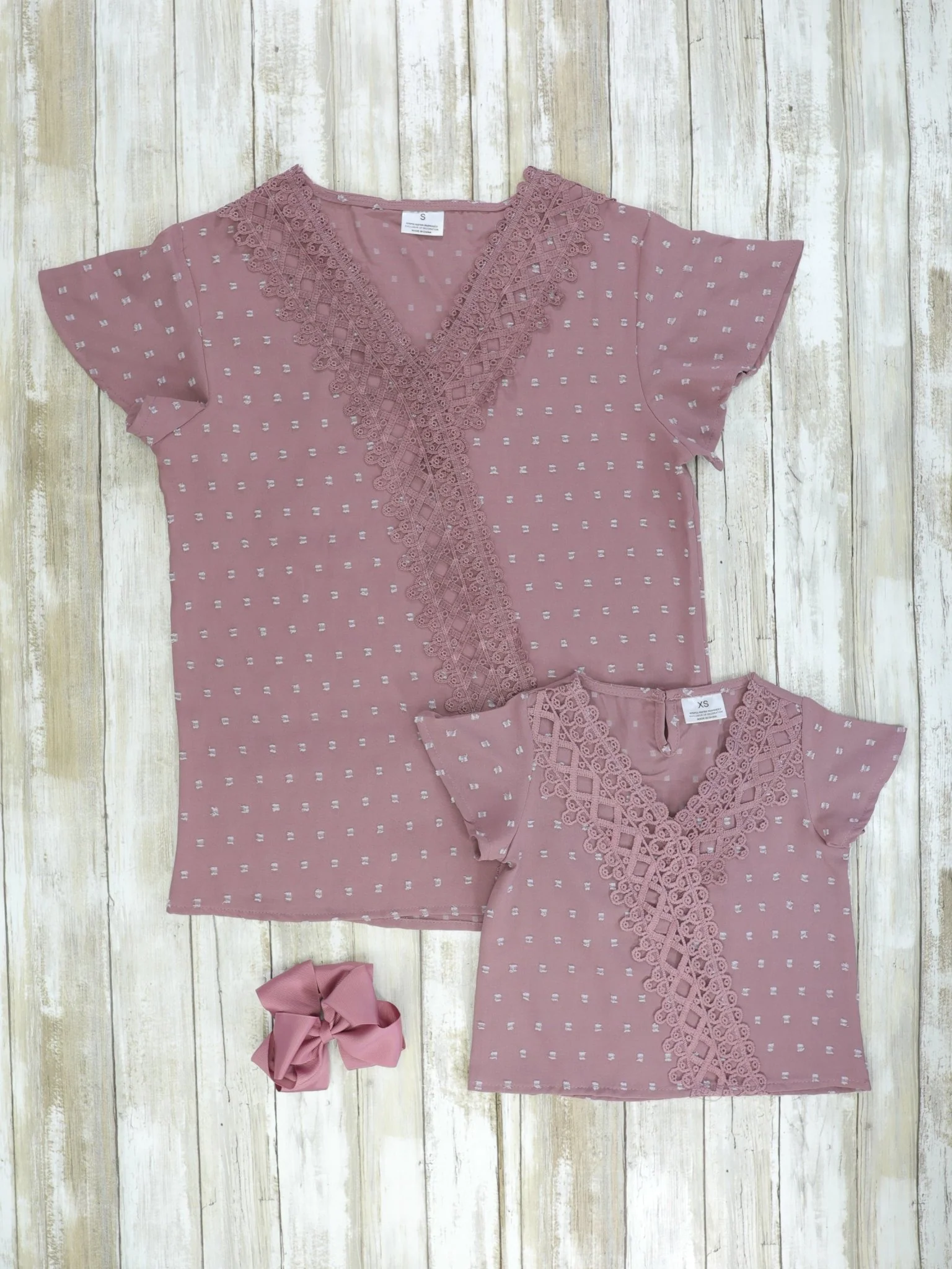 Mom & Me Dusty Rose Lace Swiss Dot Cross Over Top - Image 2