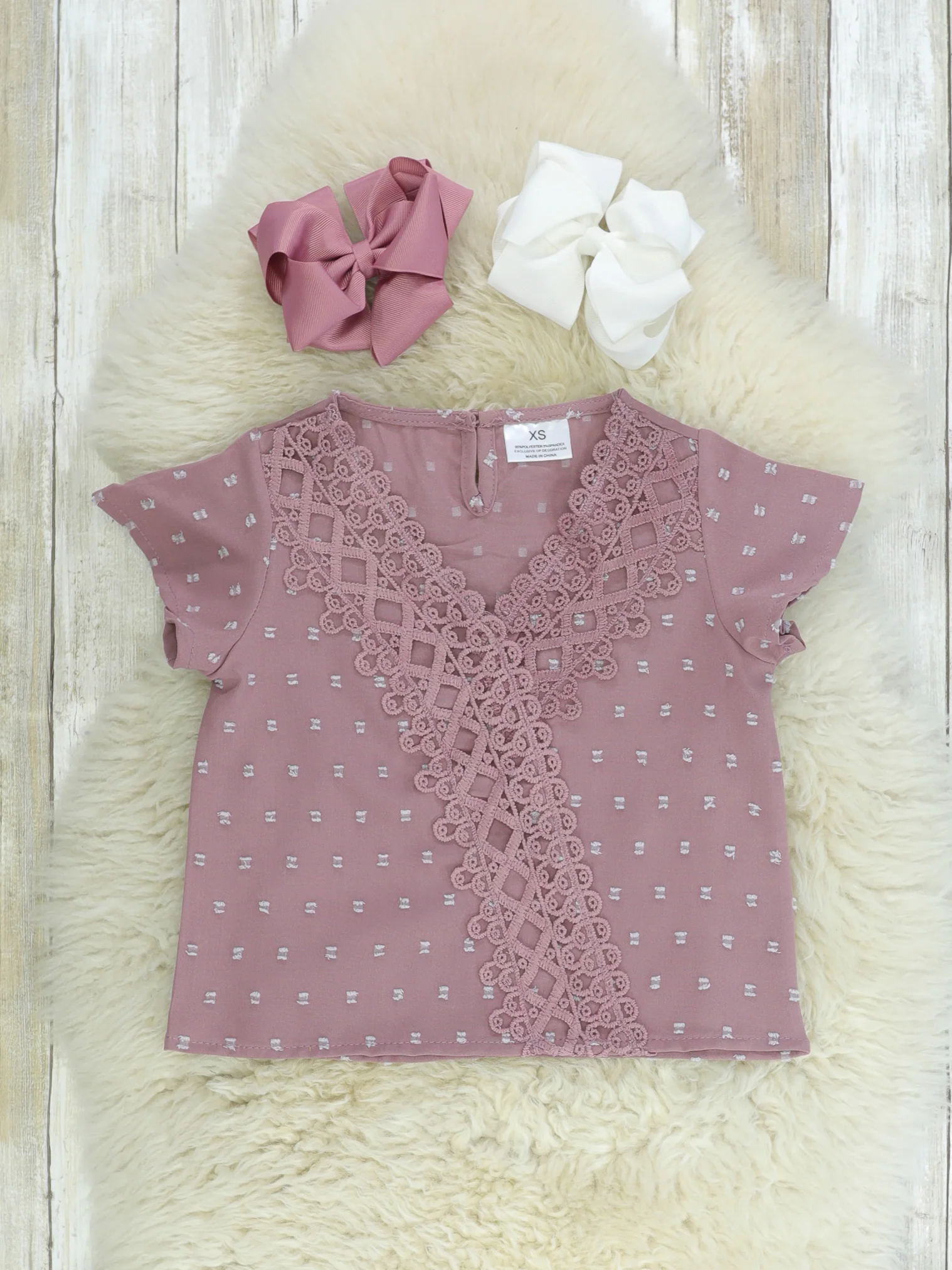Mom & Me Dusty Rose Lace Swiss Dot Cross Over Top - Image 3