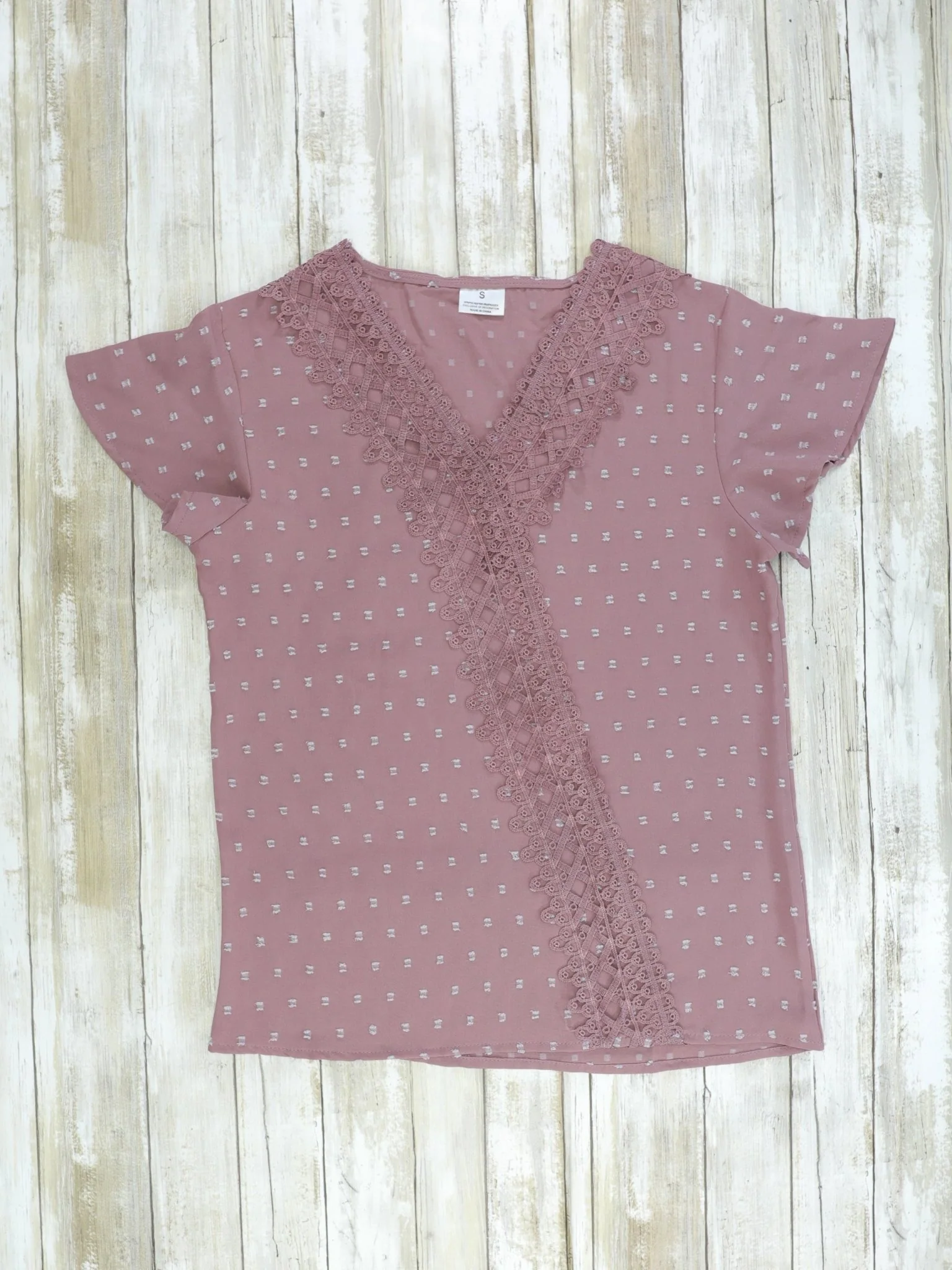 Mom & Me Dusty Rose Lace Swiss Dot Cross Over Top - Image 4