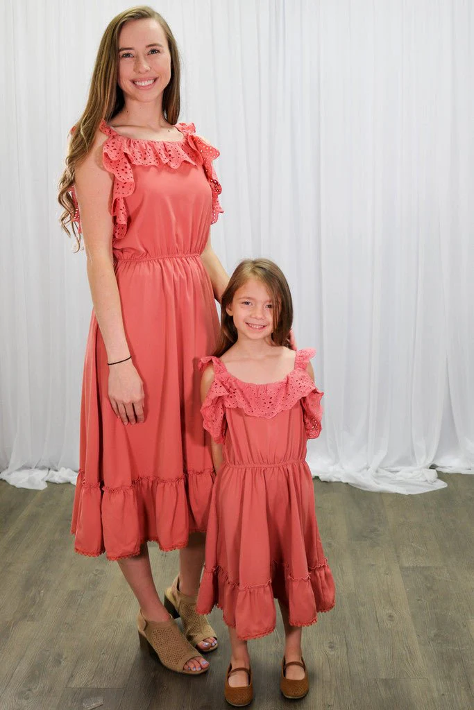 Mom & Me Dusty Rose Ruffle Midi Tank Dress - Image 4