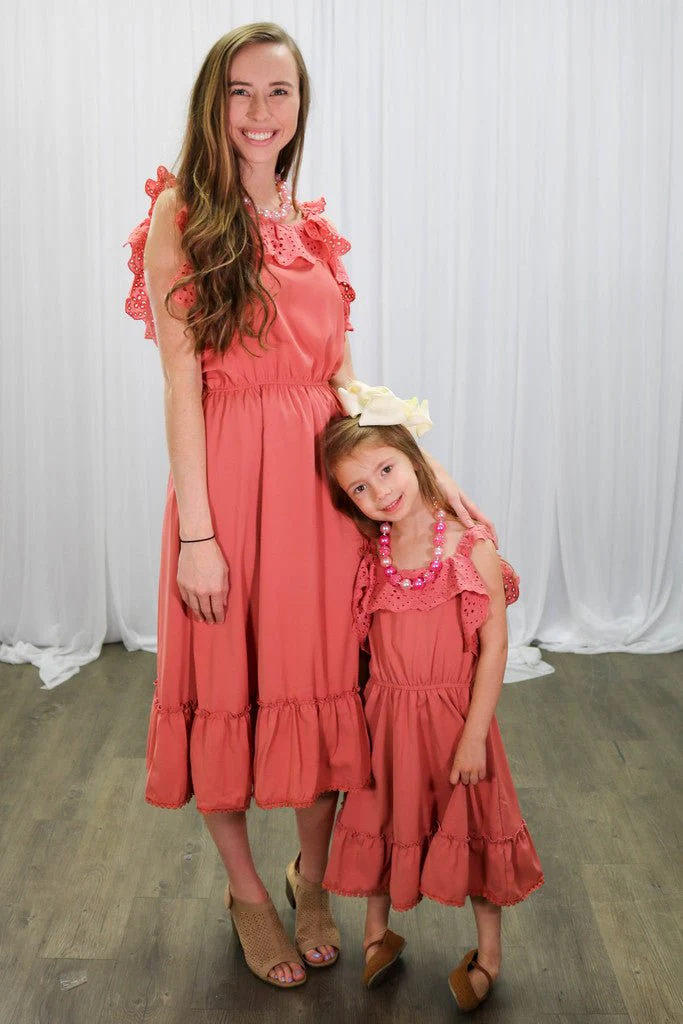 Mom & Me Dusty Rose Ruffle Midi Tank Dress - Image 5