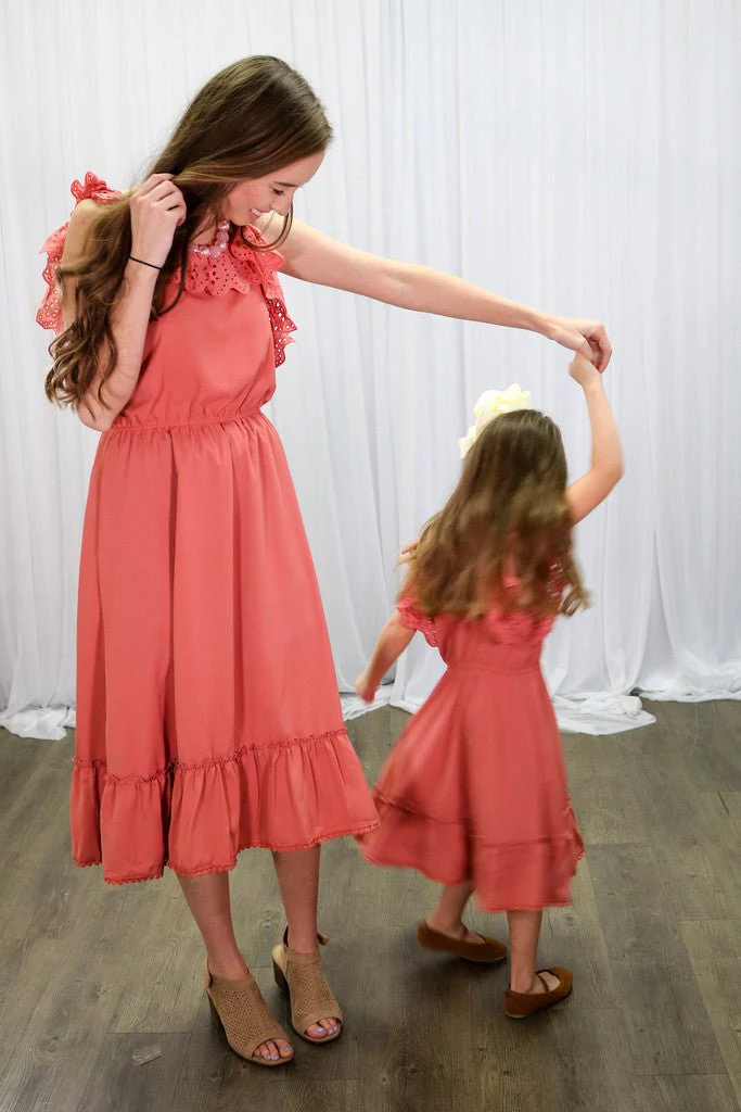 Mom & Me Dusty Rose Ruffle Midi Tank Dress - Image 6