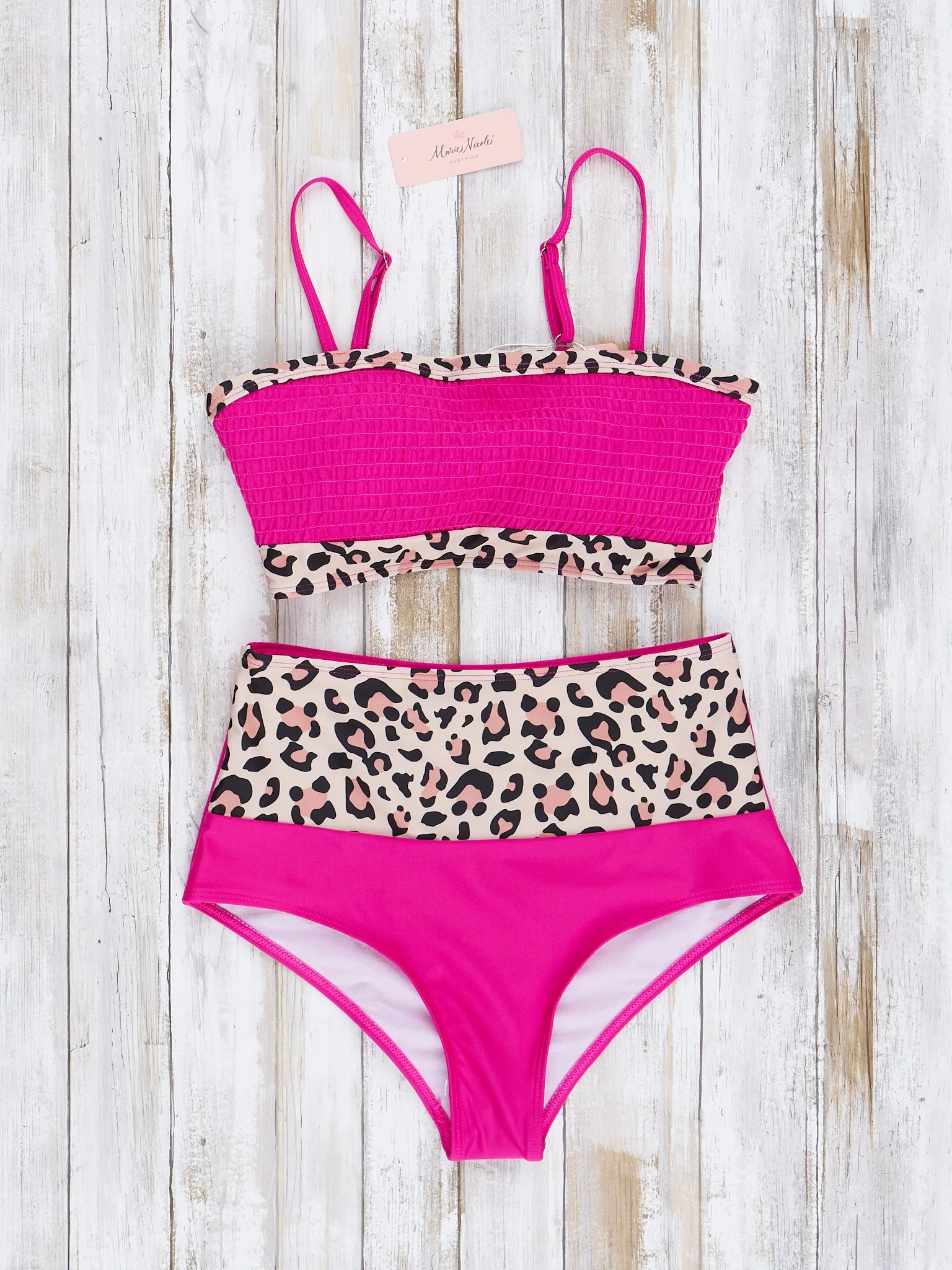 Mom & Me Fuchsia & Leopard Smocked Swimsuit - Image 3