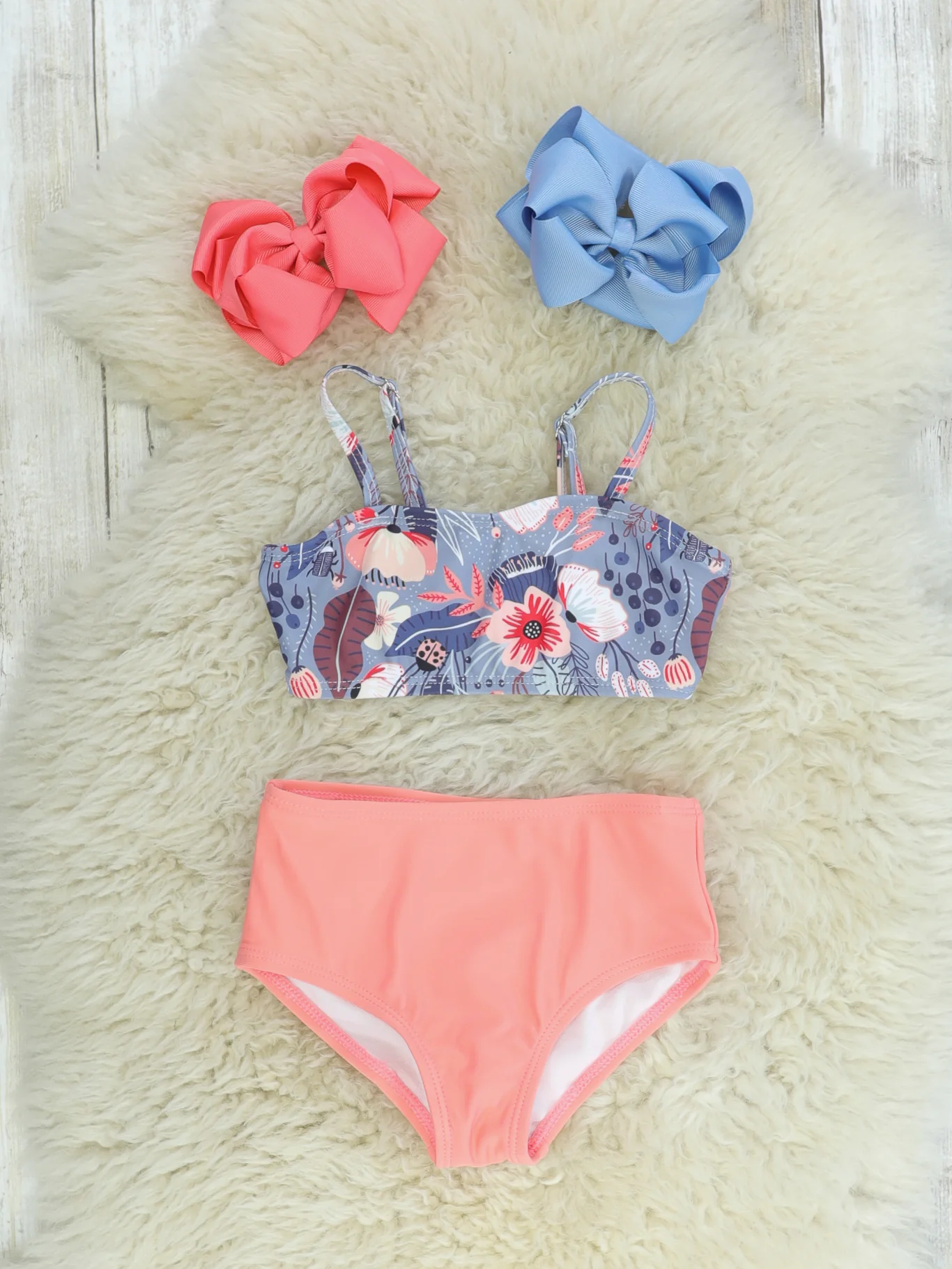 Mom & Me Grey Pink Floral Swimsuit - Image 2