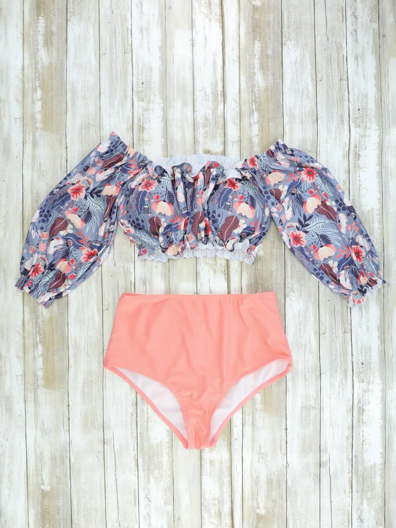 Mom & Me Grey Pink Floral Swimsuit - Image 3